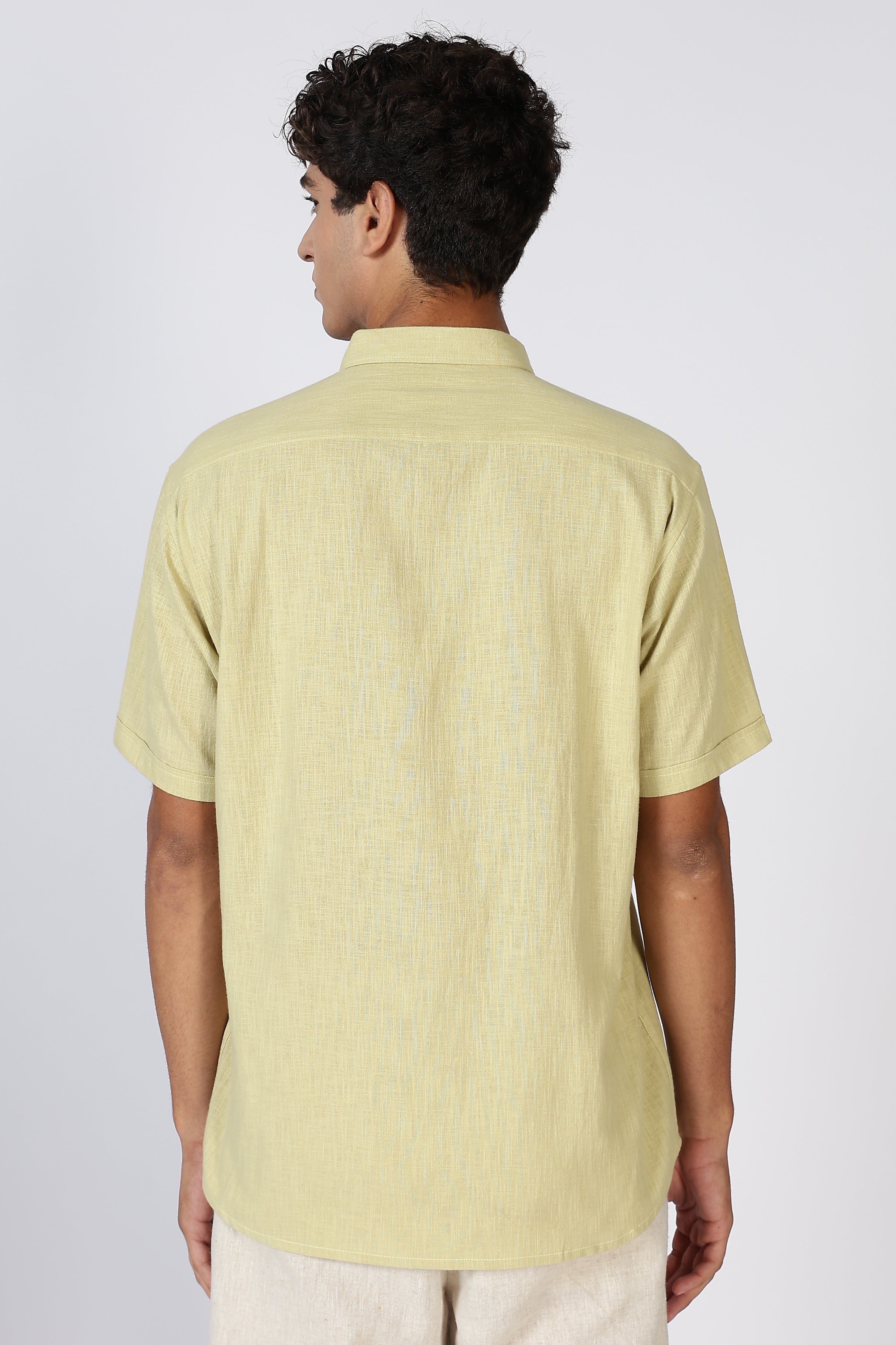 Coastal Drift Cotton-Linen Regular Fit Yellow Shirt