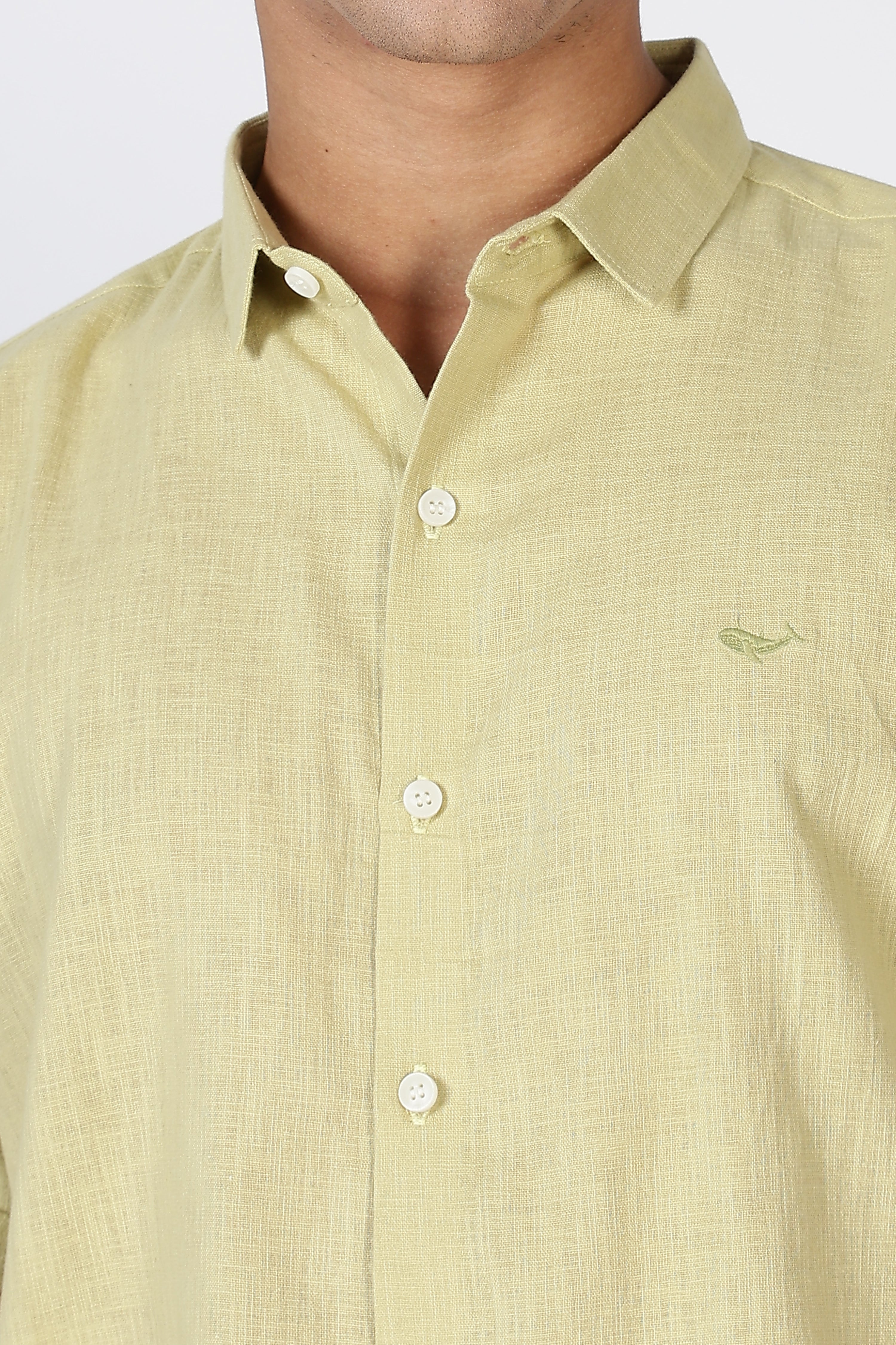 Coastal Drift Cotton-Linen Regular Fit Yellow Shirt