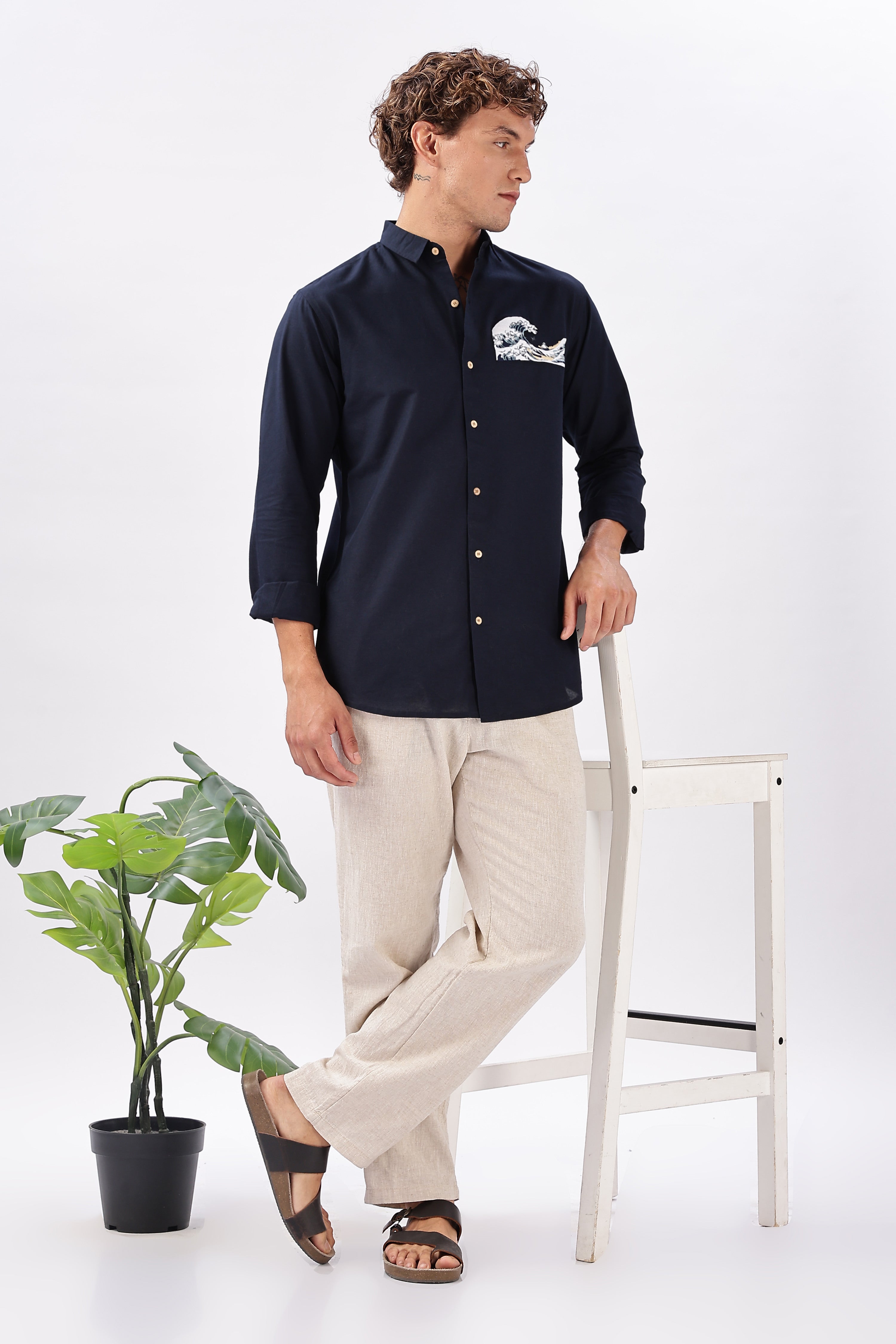 The "Turtle Cove" Wave Blue Embroidery Shirt