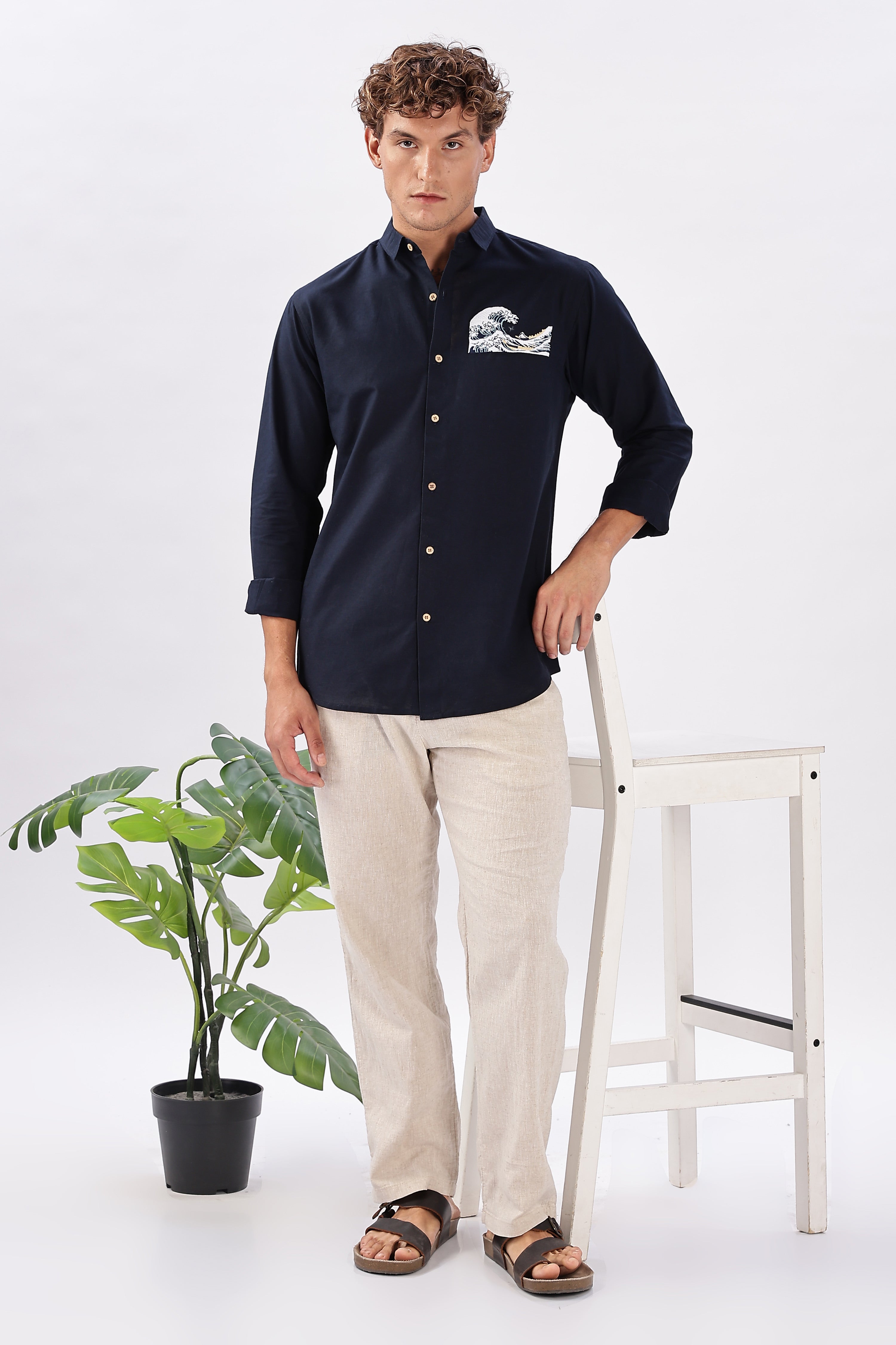 The "Turtle Cove" Wave Blue Embroidery Shirt