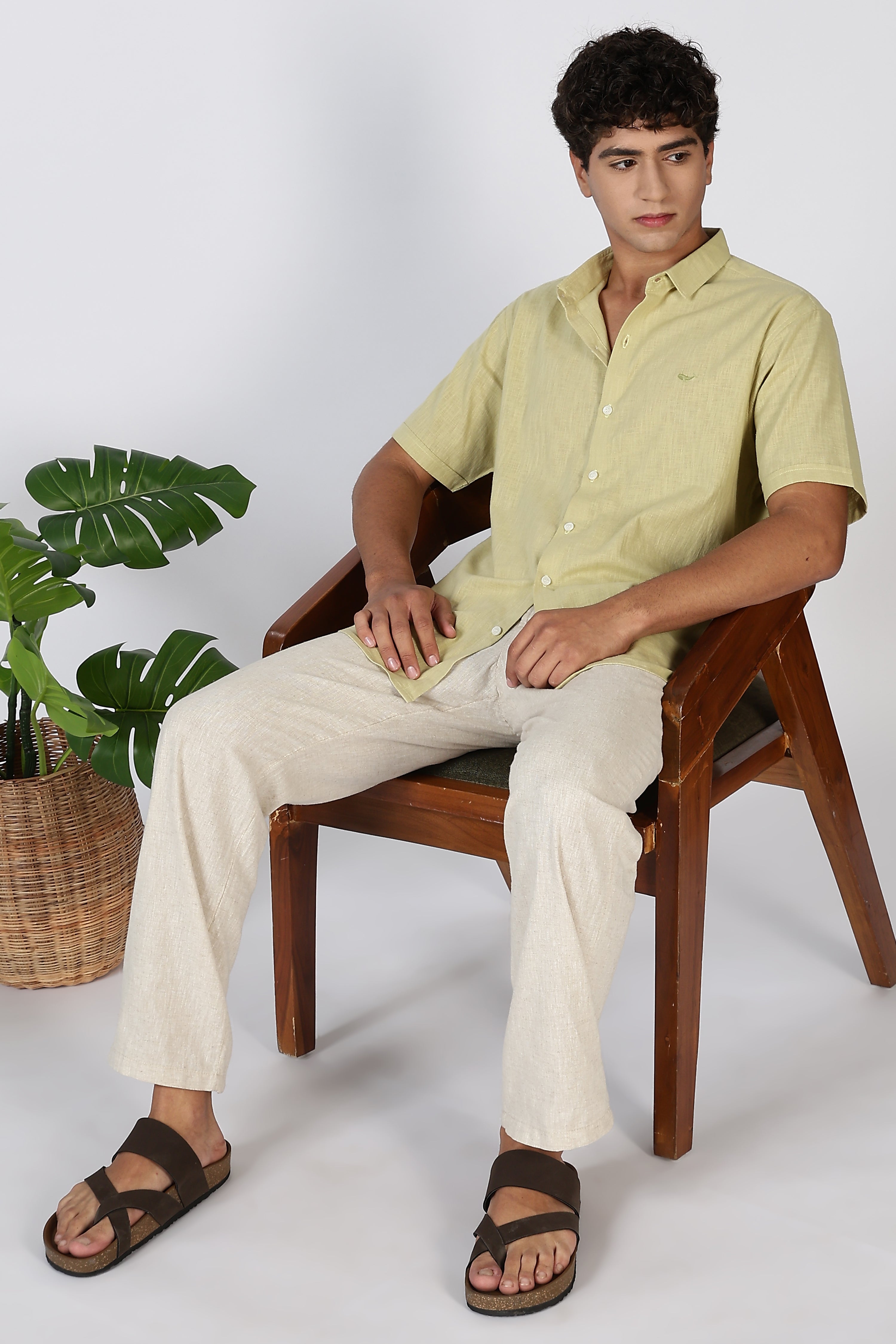 Coastal Drift Cotton-Linen Regular Fit Yellow Shirt