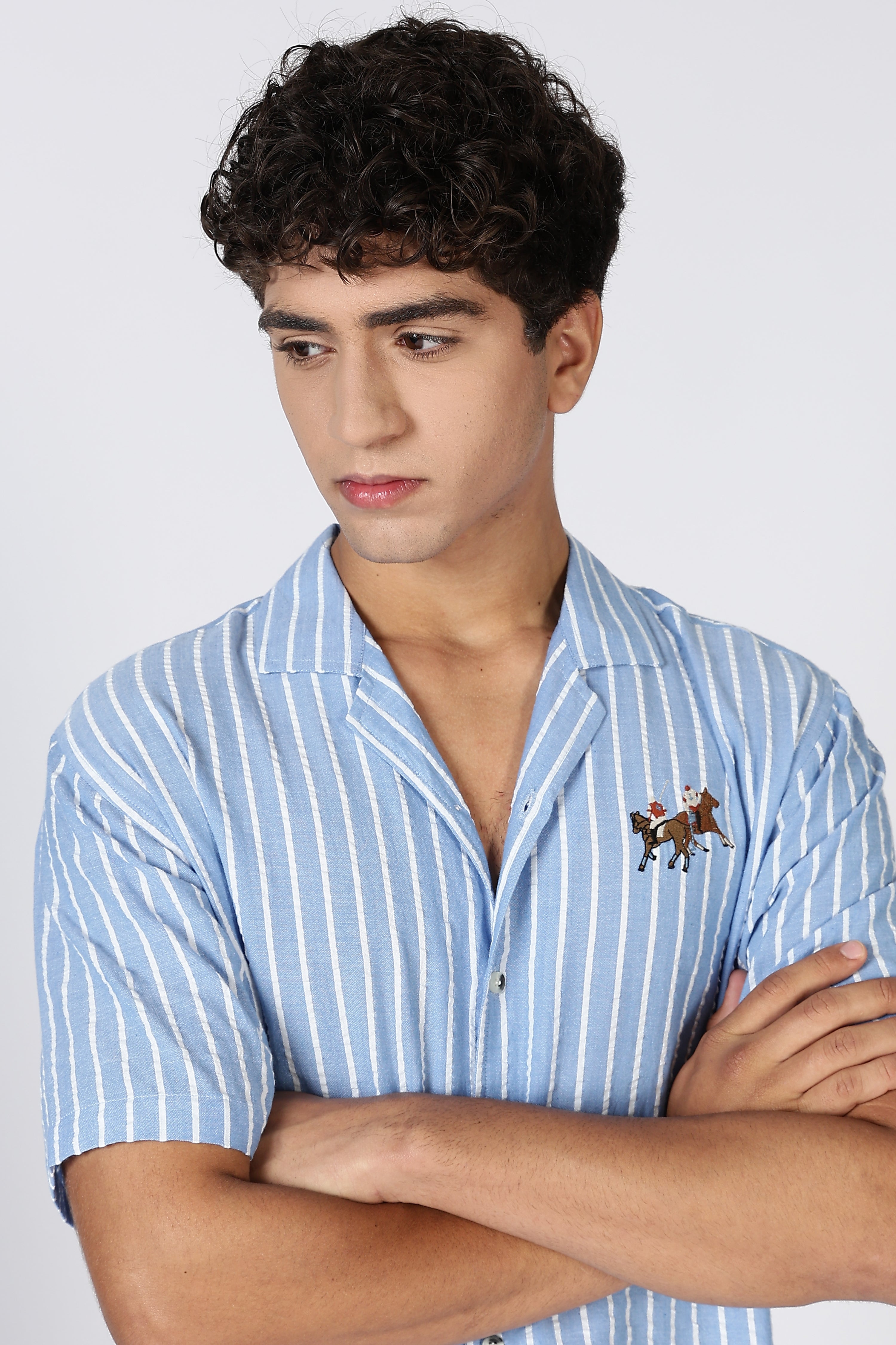 Polo Race Cotton Box Fit Sky blue Embroidered Shirt