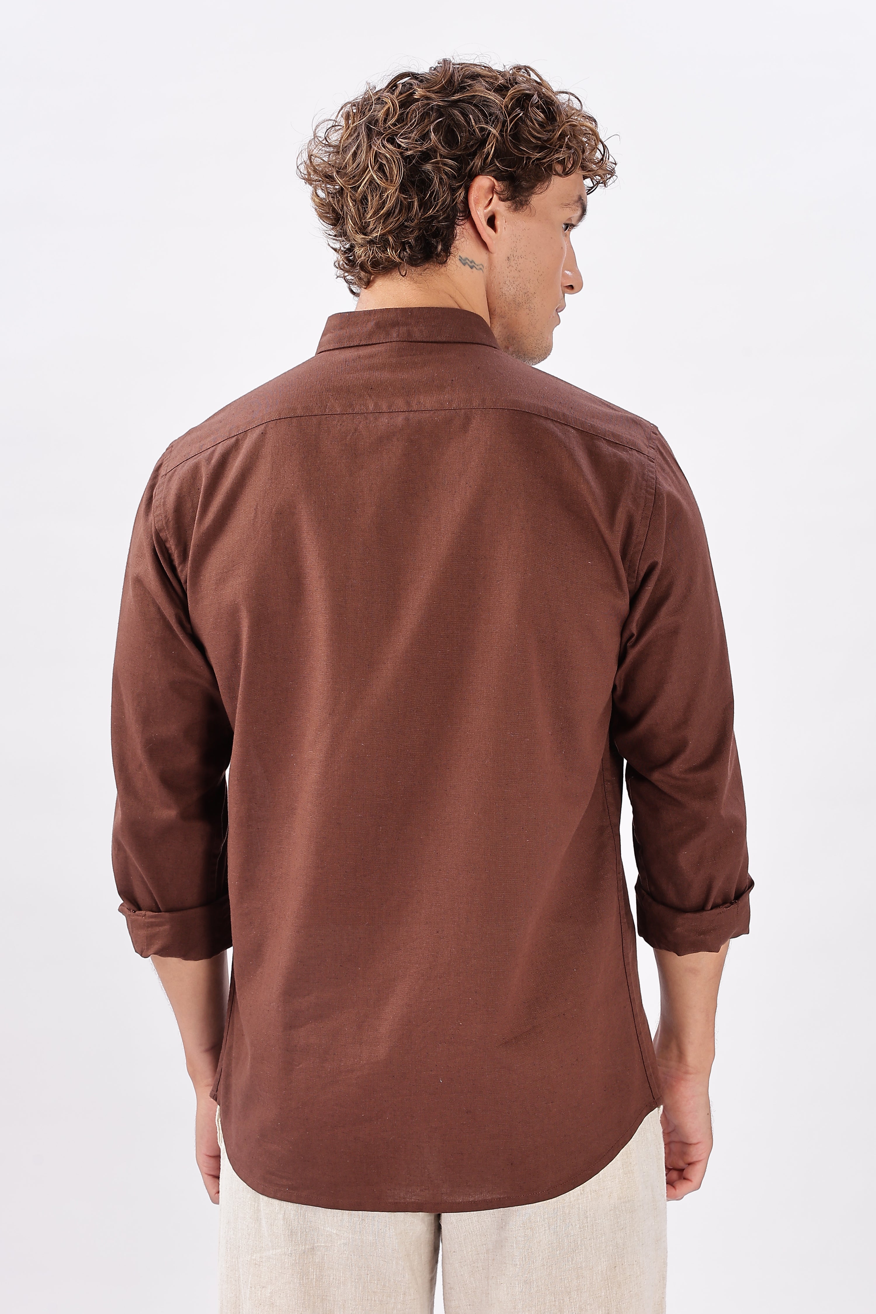 Baku Brown Classic Pirogue Embroidery Shirt