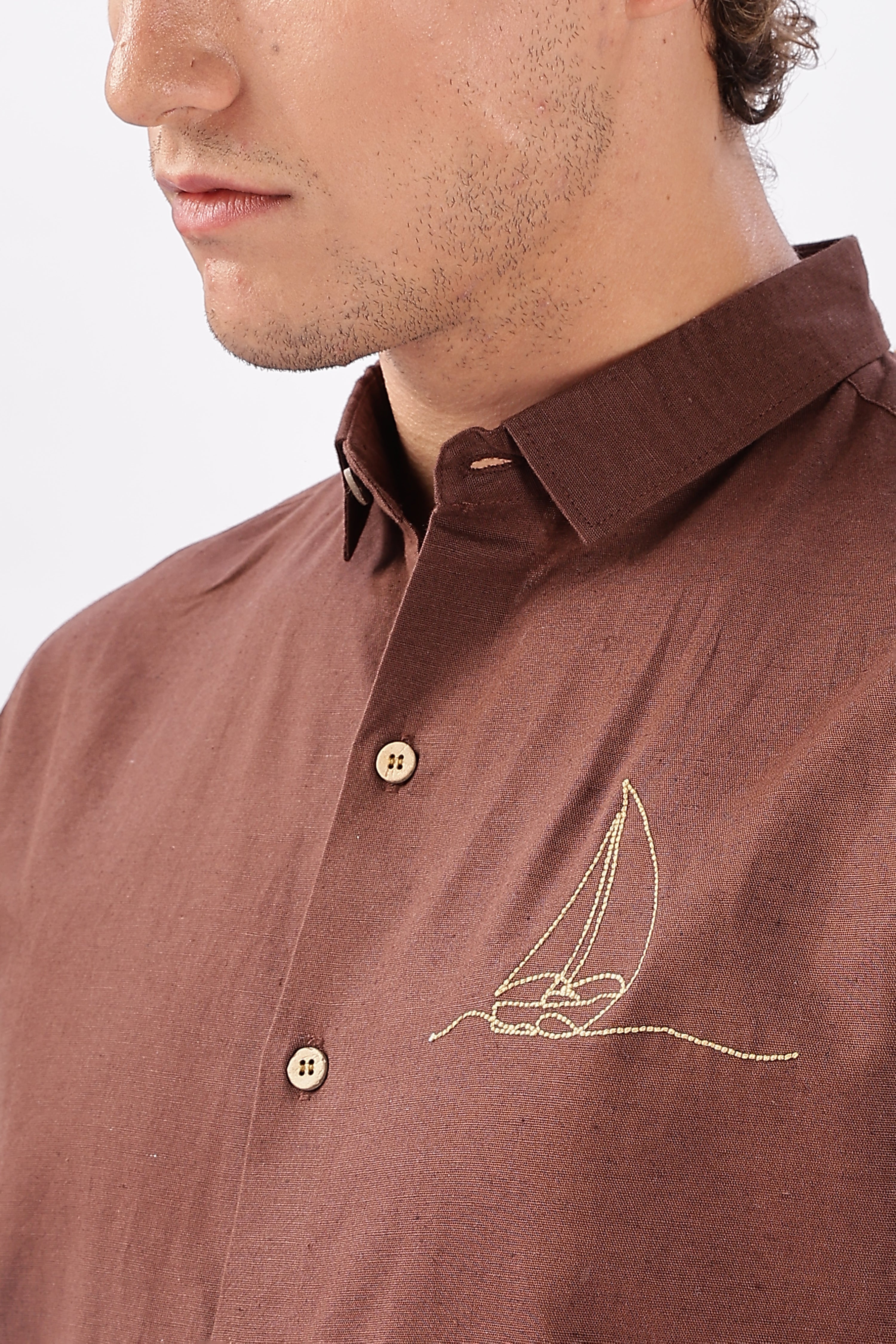 Baku Brown Classic Pirogue Embroidery Shirt
