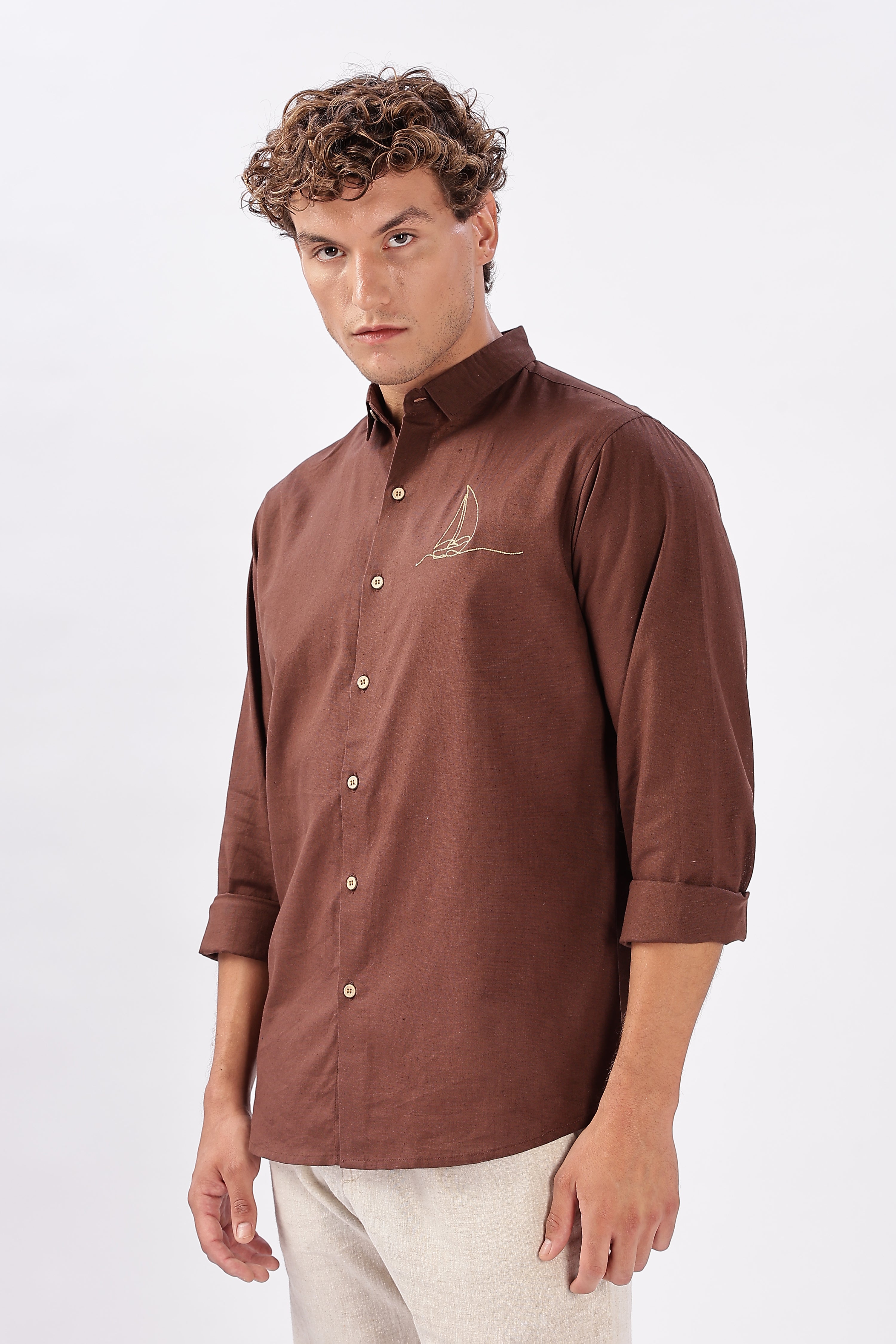 Baku Brown Classic Pirogue Embroidery Shirt