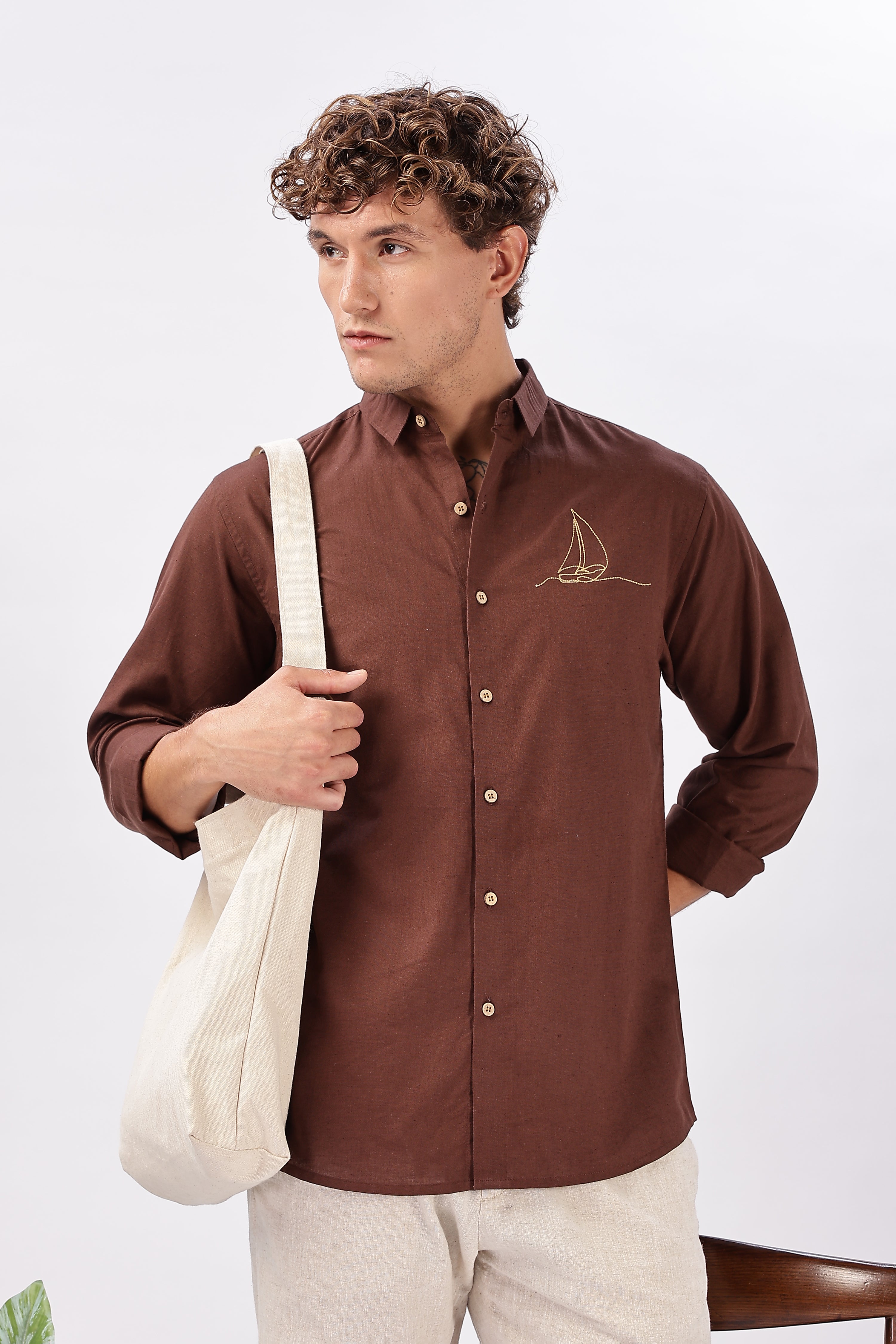 Baku Brown Classic Pirogue Embroidery Shirt