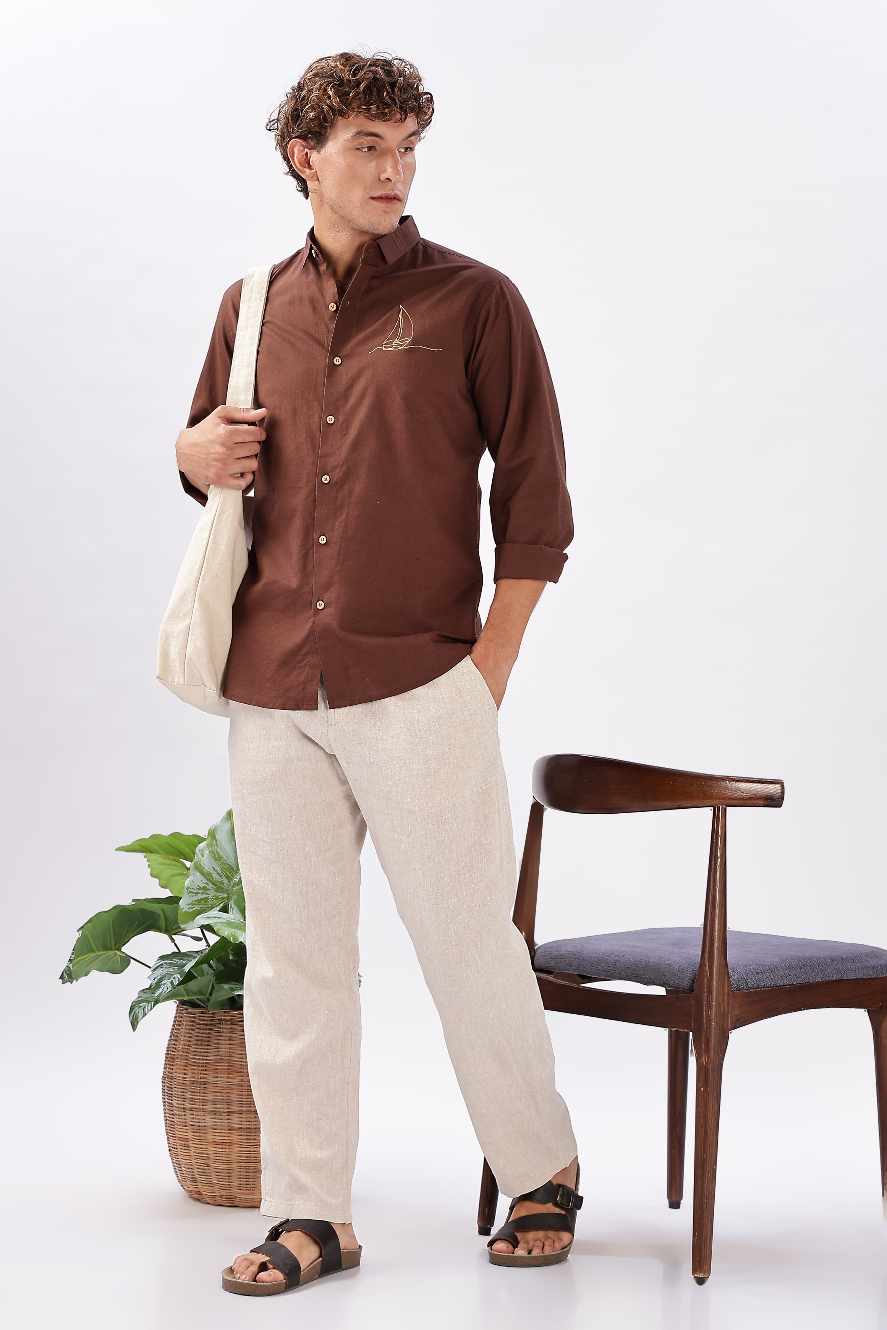 Baku Brown Classic Pirogue Embroidery Shirt