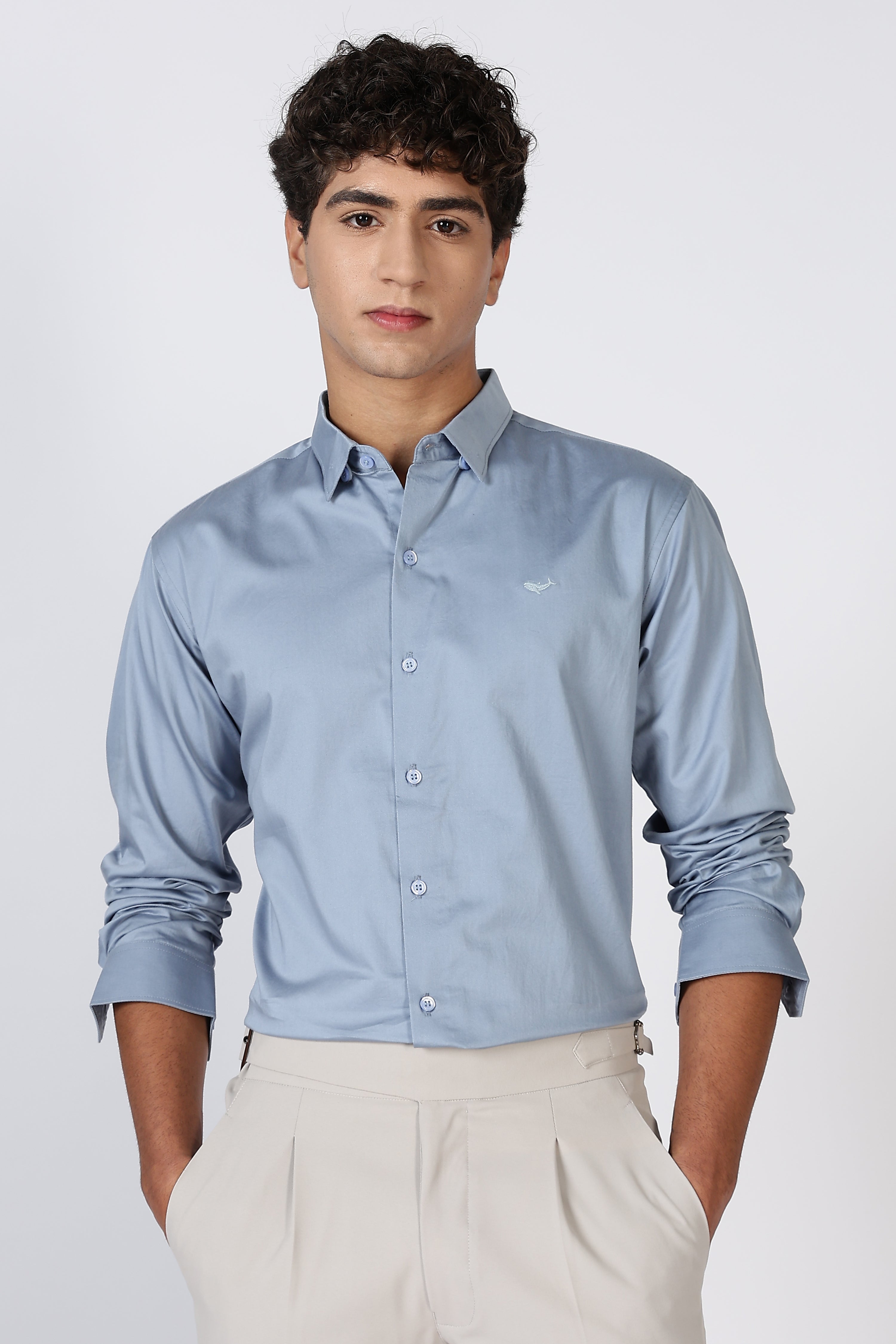 Steel Grey Cinematic Satin 100% Giza Cotton Shirt