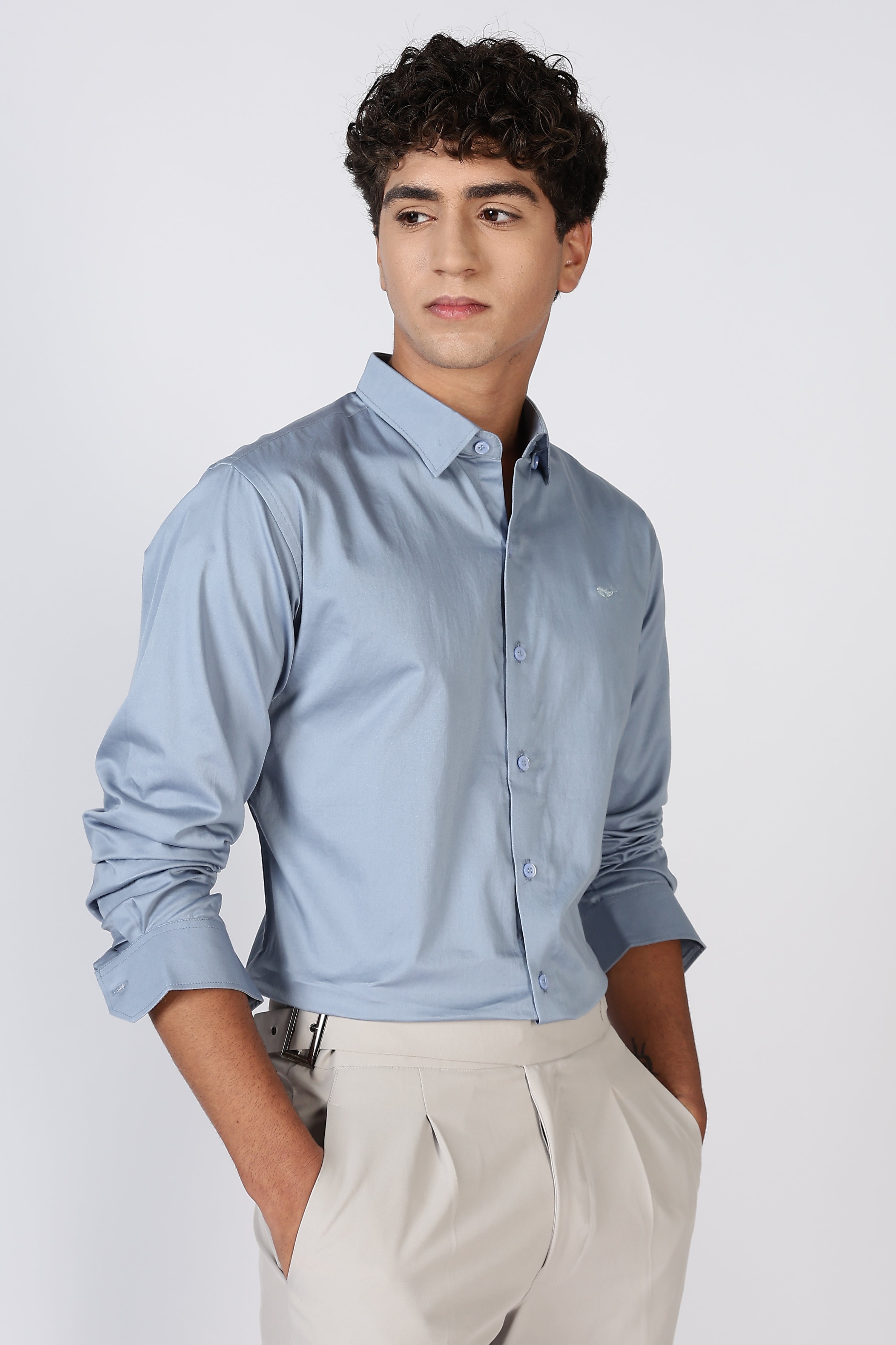 Steel Grey Cinematic Satin 100% Giza Cotton Shirt