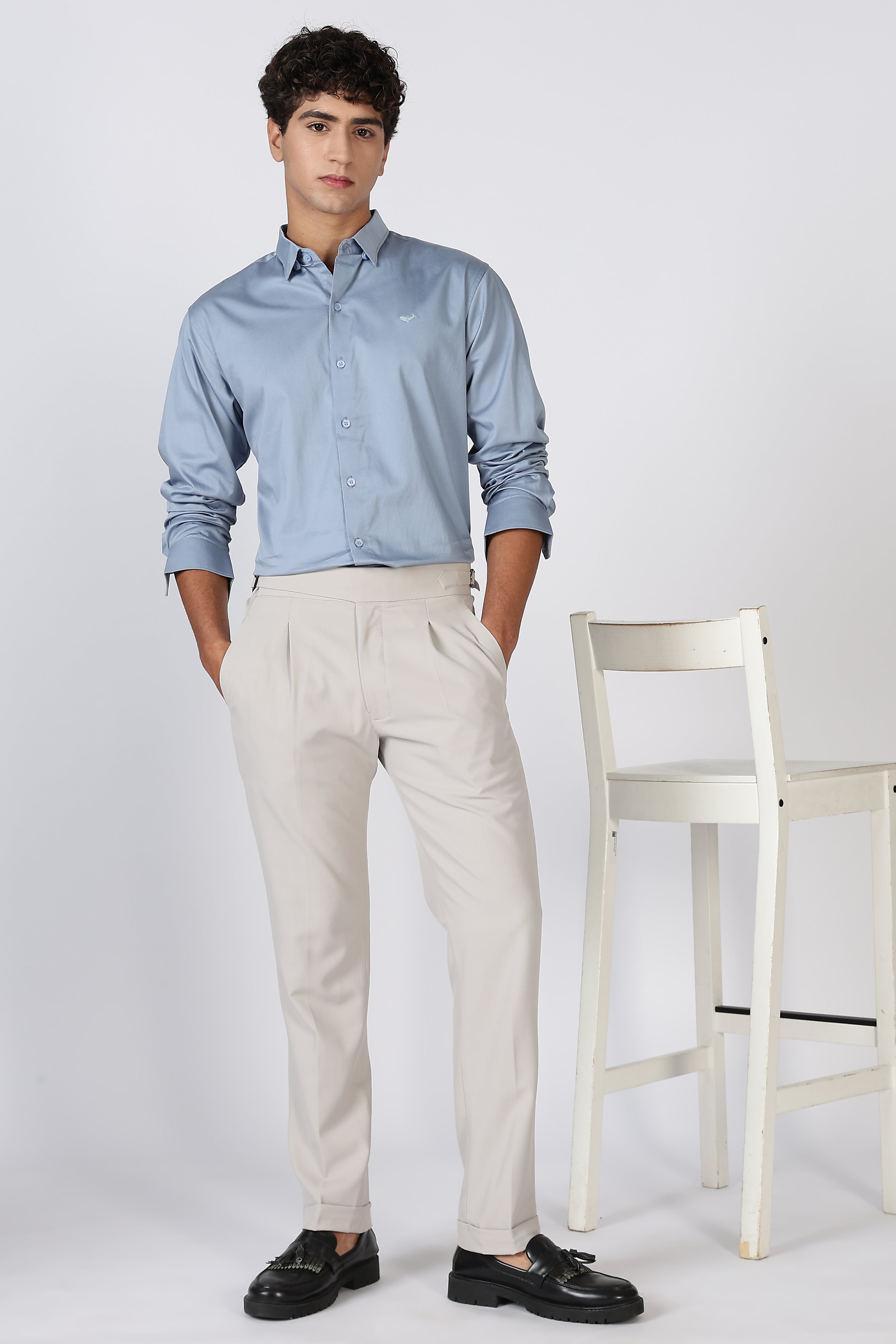 Steel Grey Cinematic Satin 100% Giza Cotton Shirt