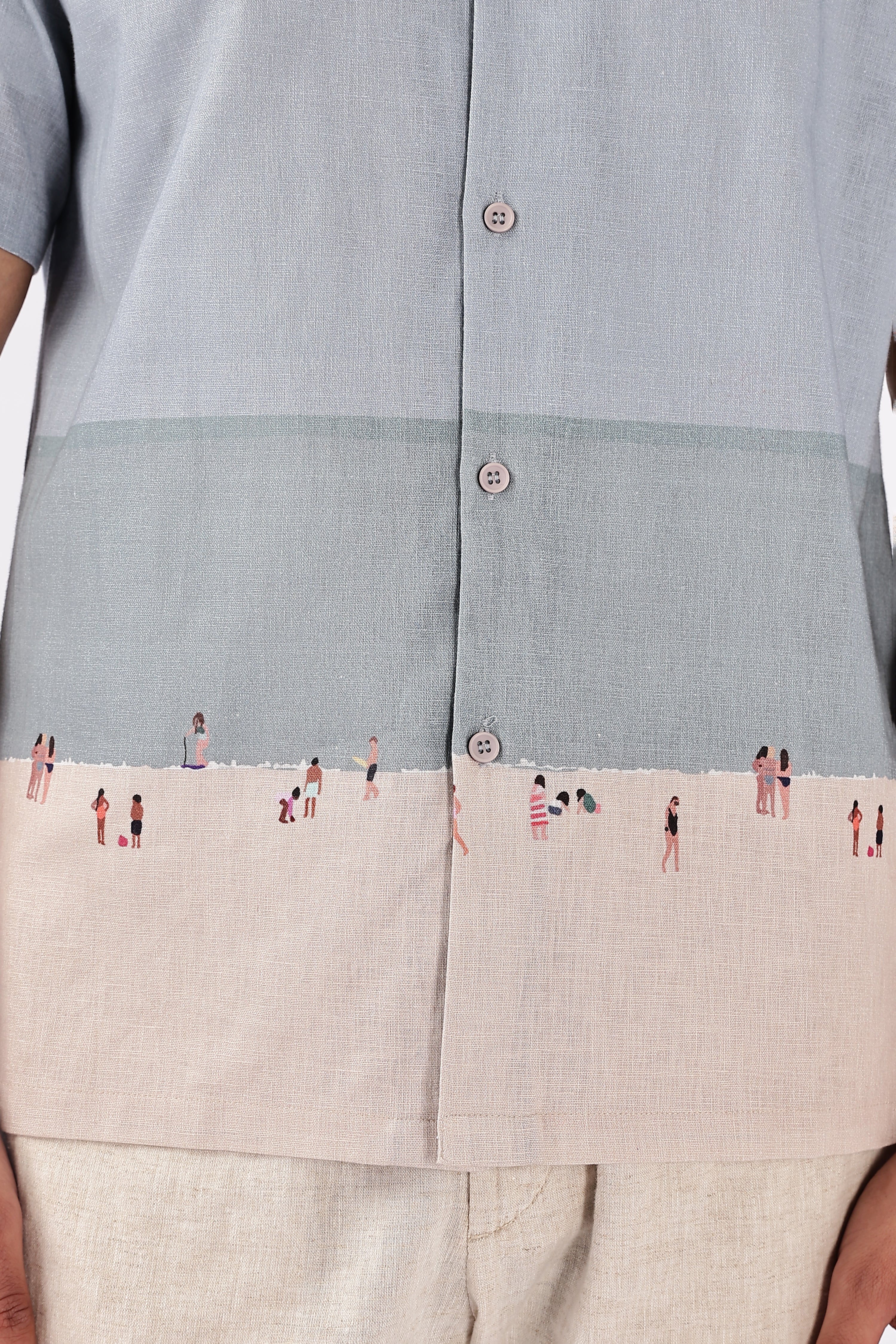 Shoreline Stroll Cotton Box Fit Sky Blue Printed Shirt