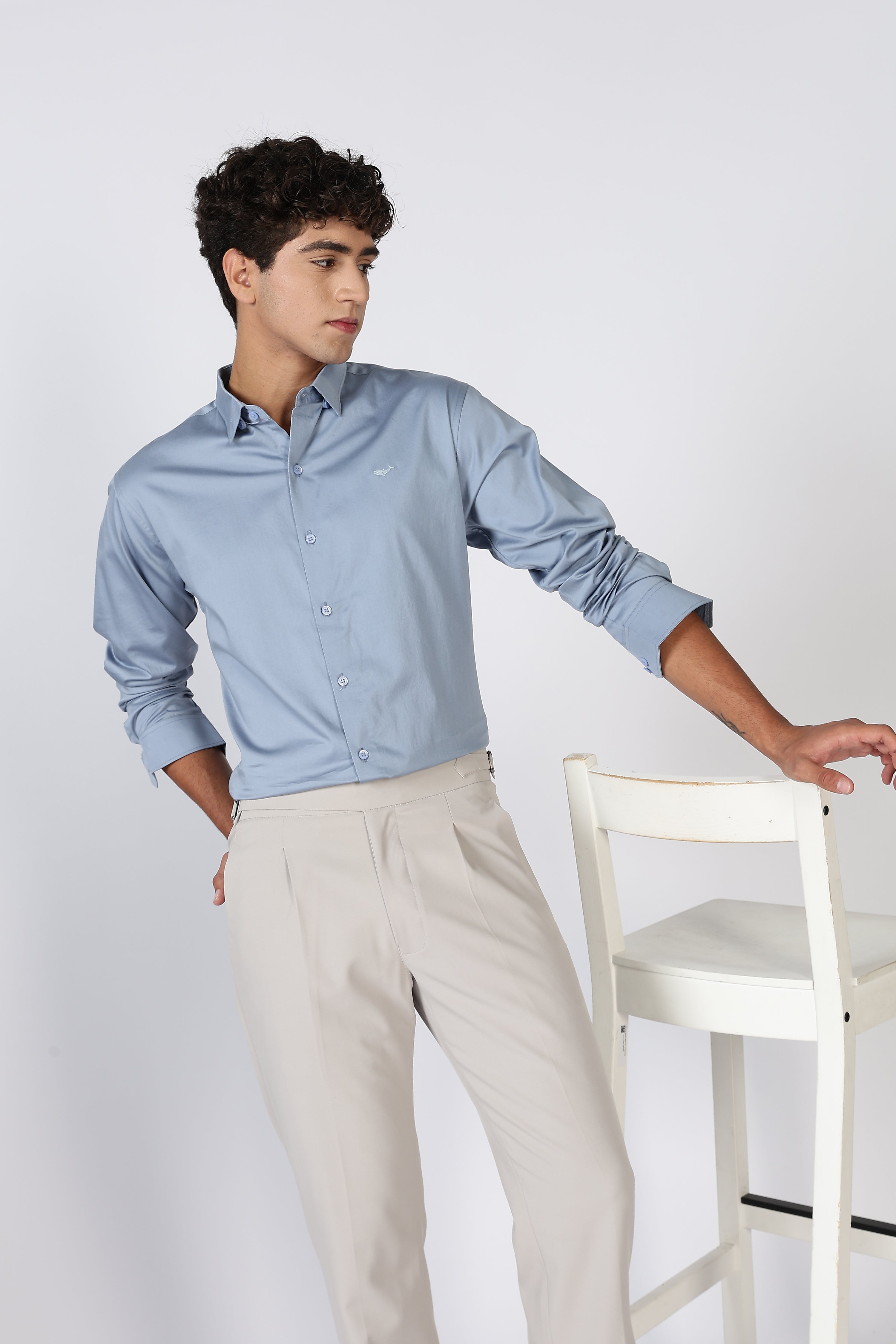 Steel Grey Cinematic Satin 100% Giza Cotton Shirt