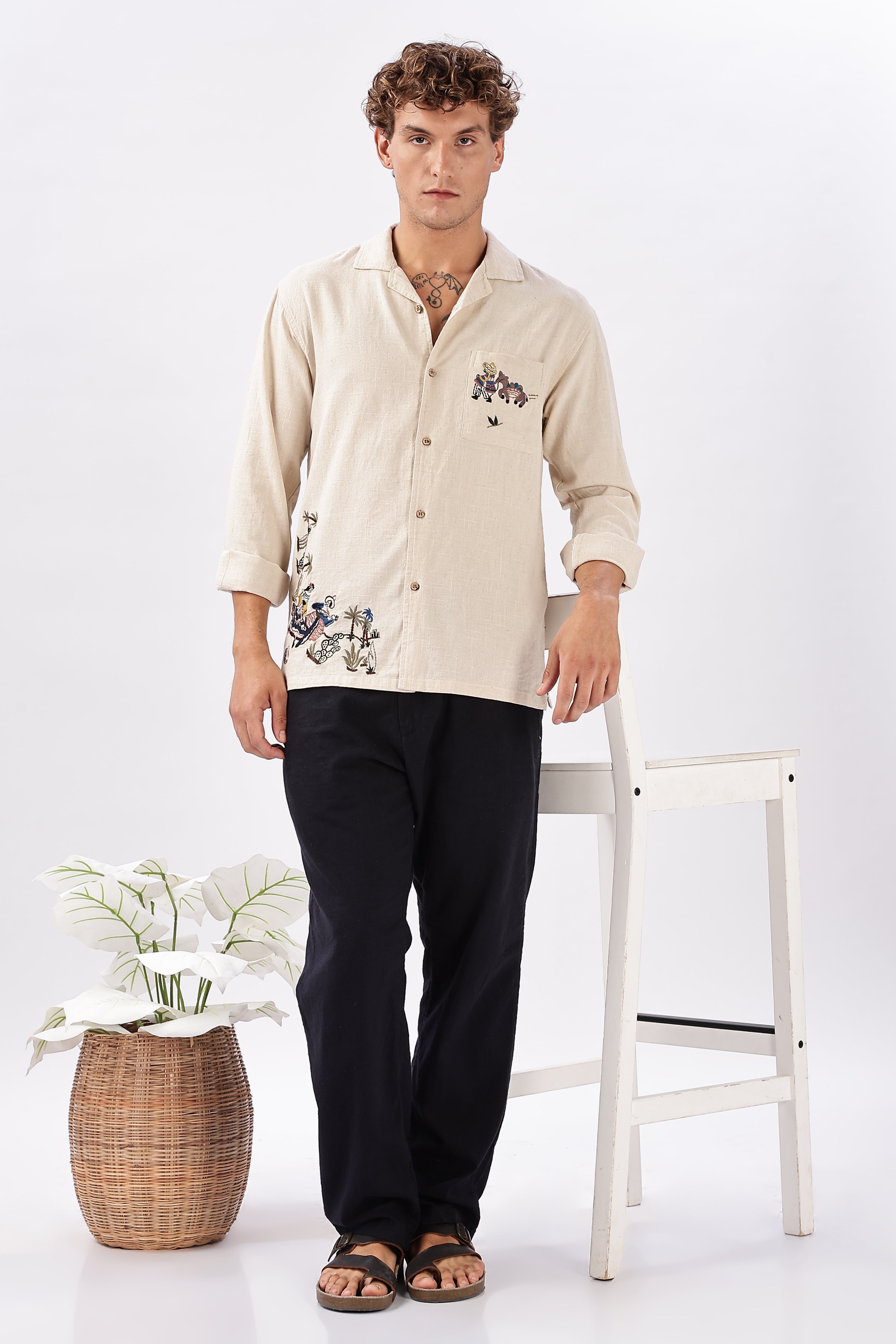 Folklore Siesta Cotton Linen Embroidered Shirt