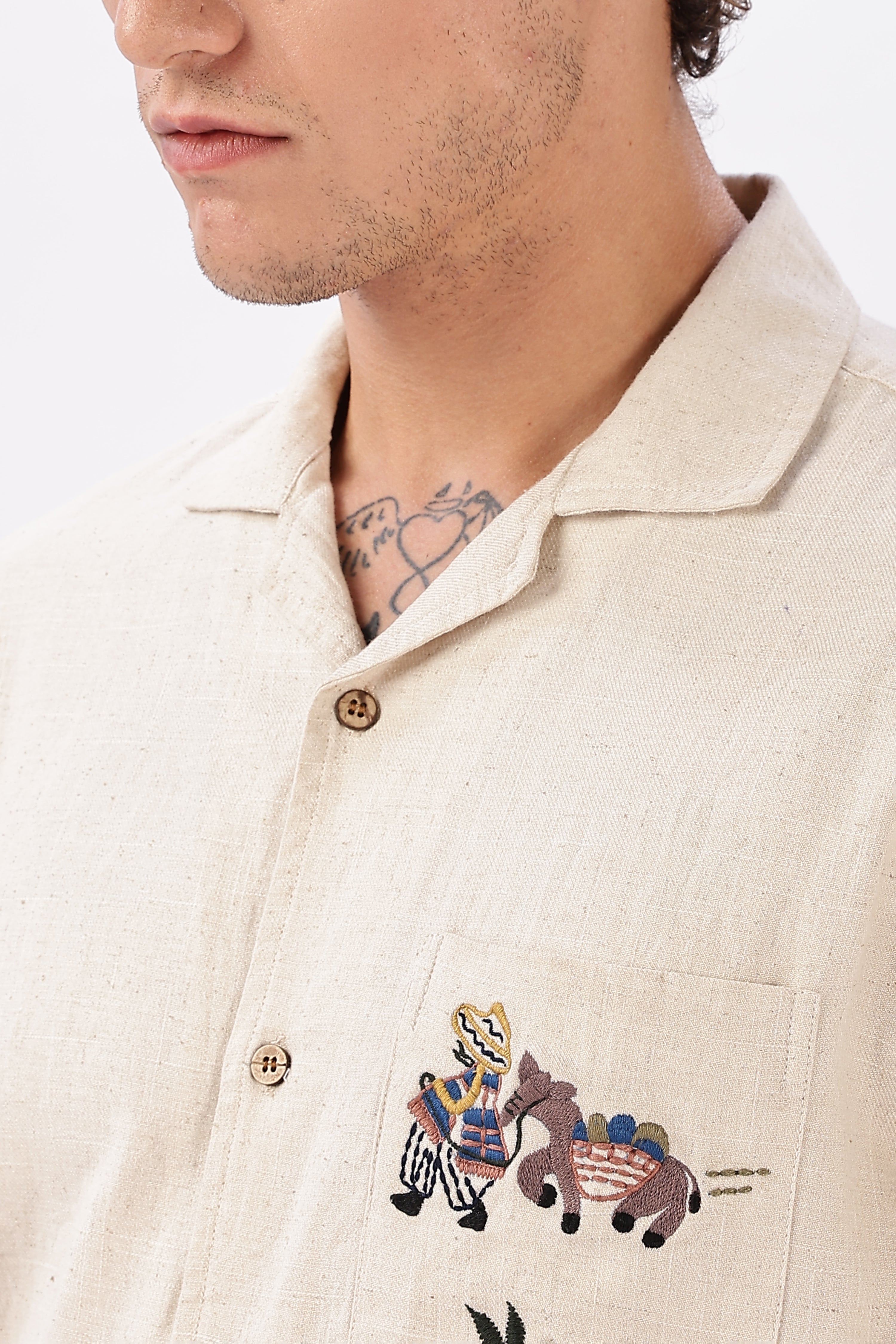 Folklore Siesta Cotton Linen Embroidered Shirt