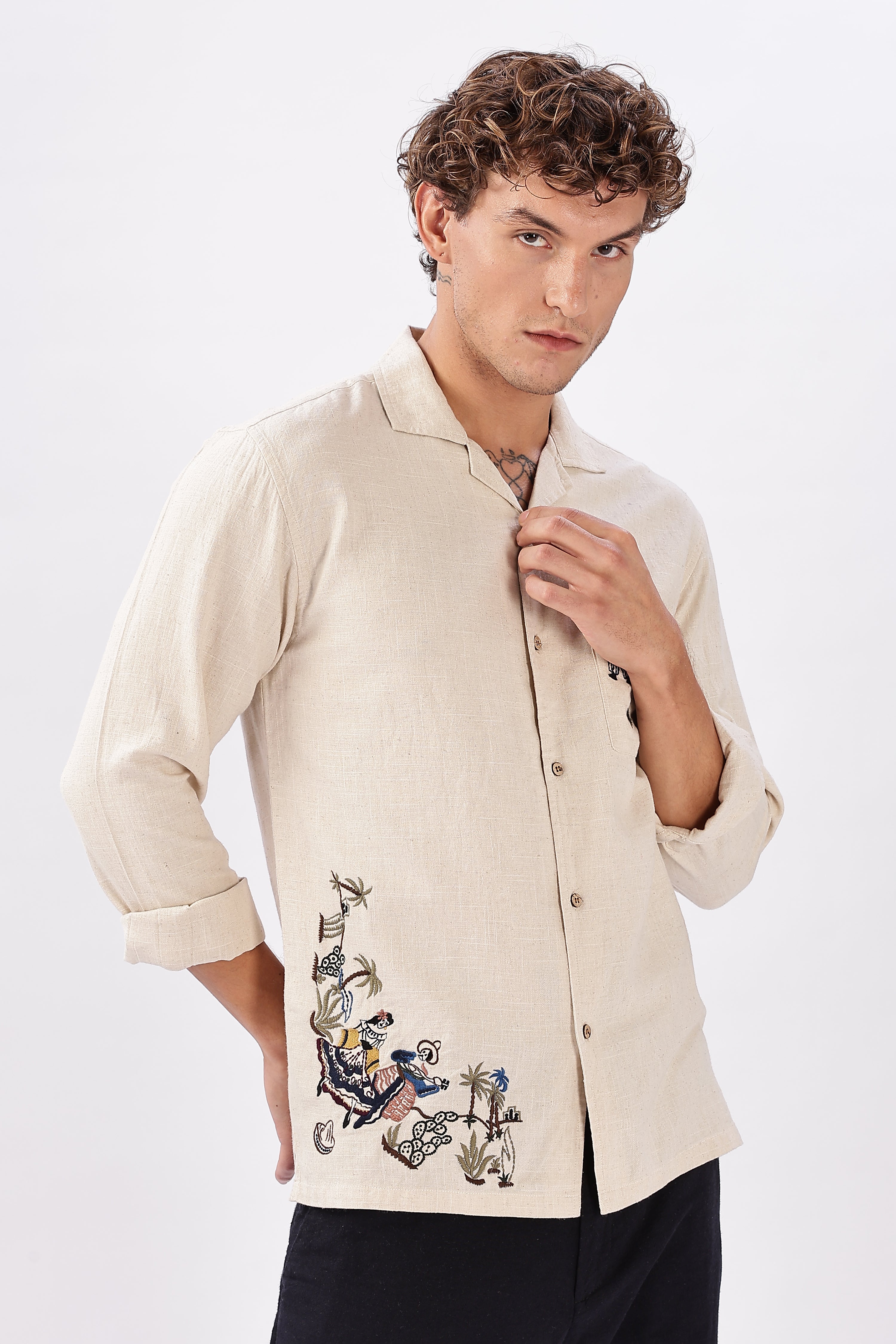 Folklore Siesta Cotton Linen Embroidered Shirt