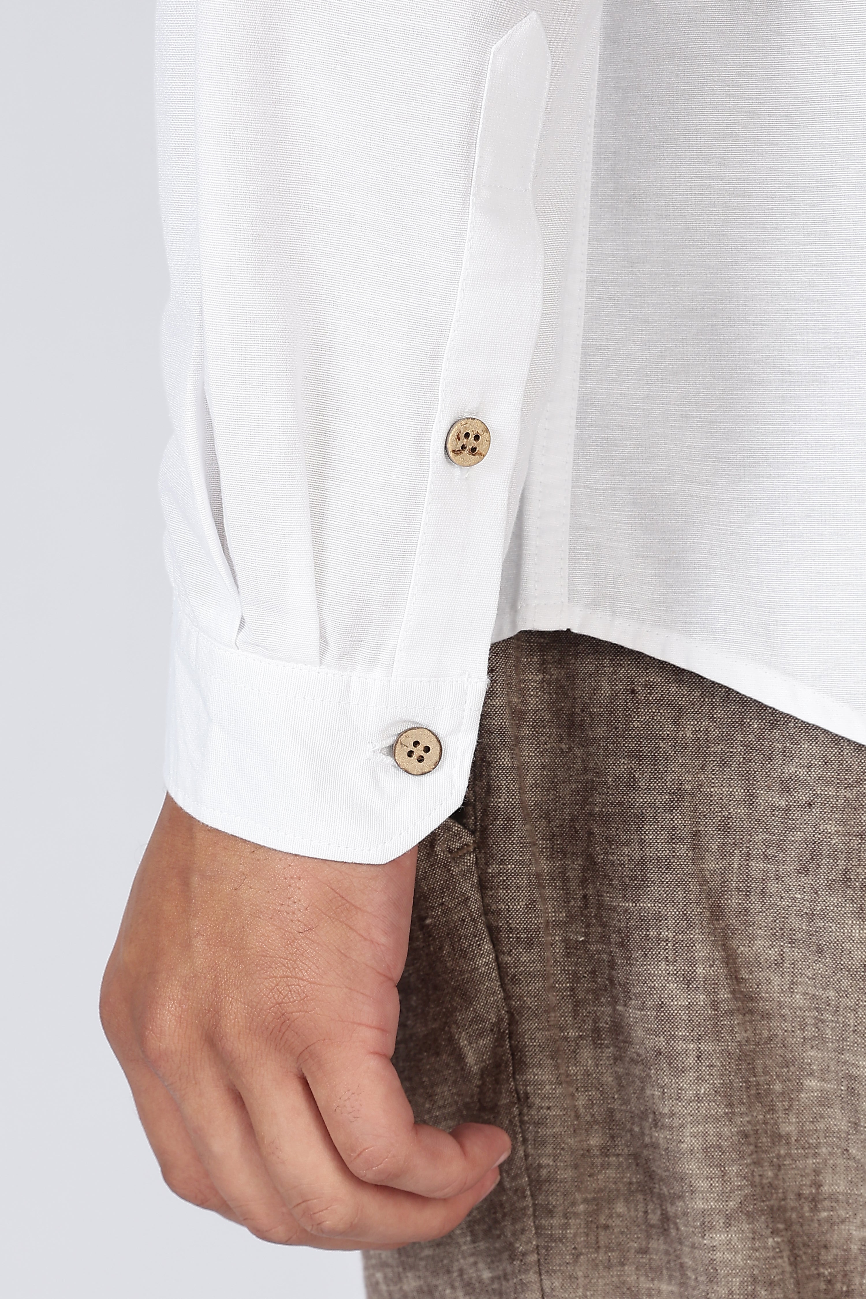 Mountains Vs Beaches 100% Cotton Regular Fit White Embroidery Shirt