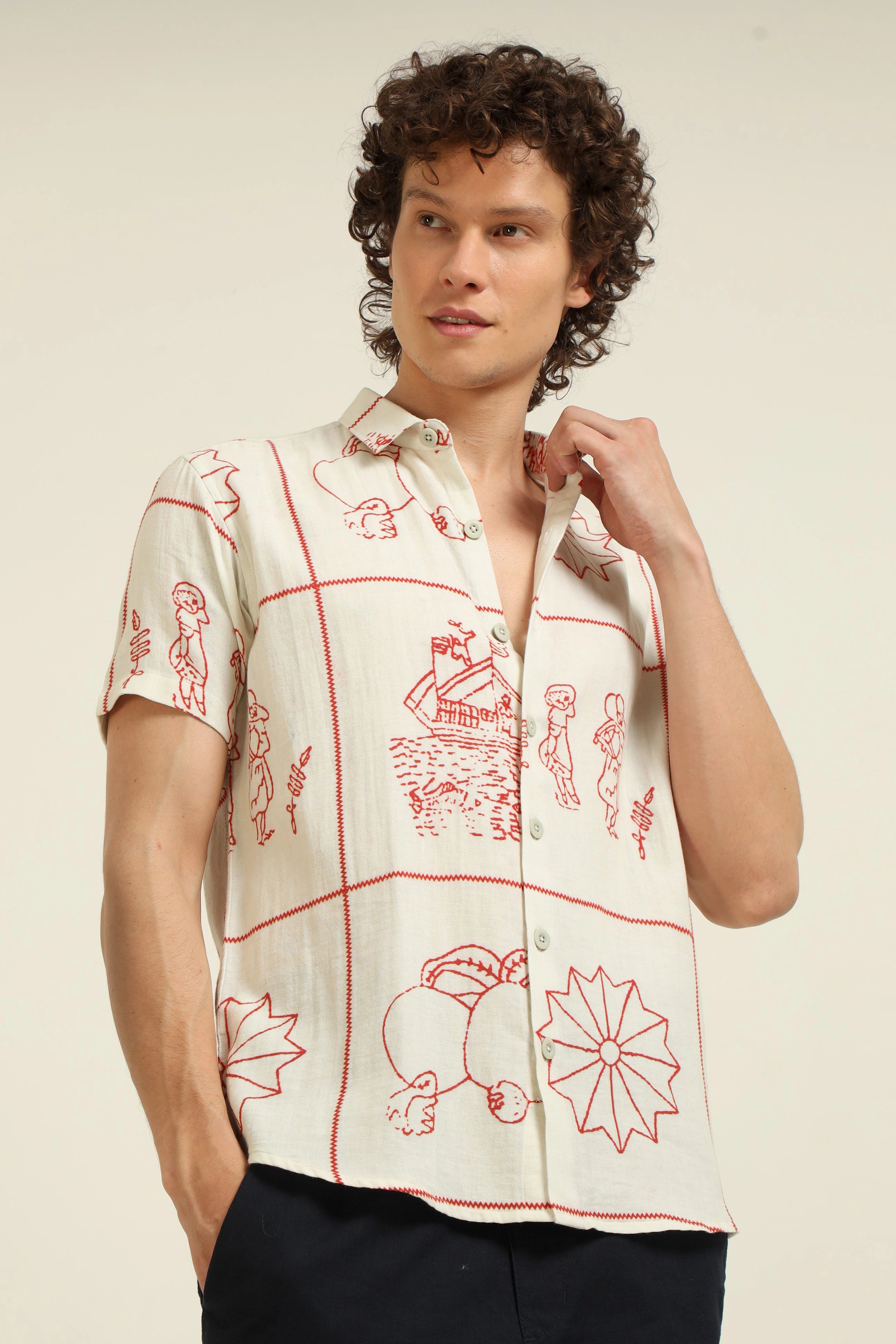 Story print on Cotton Half-Sleeve shirt