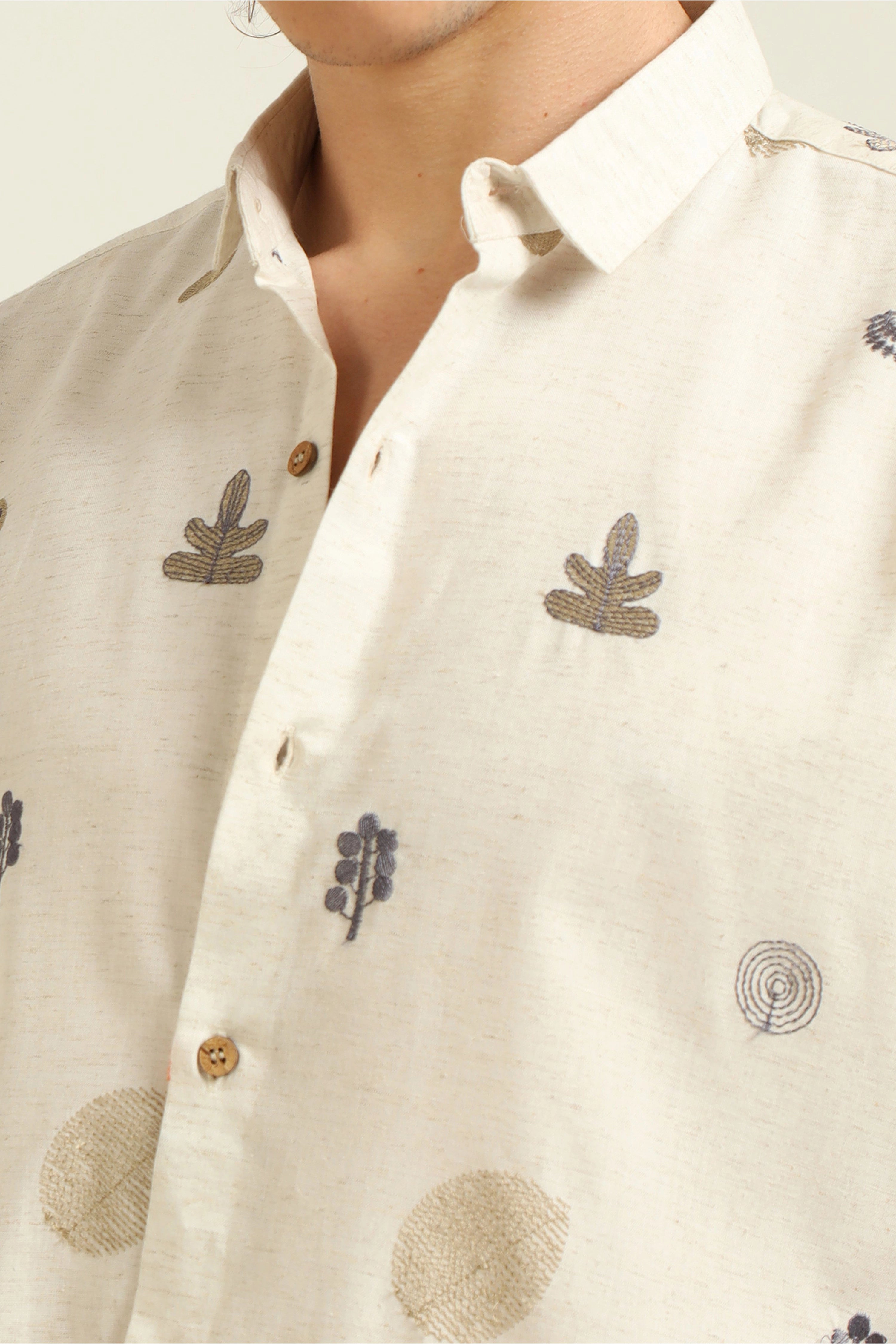 All Over Embroidery Half-sleeve Cotton shirt