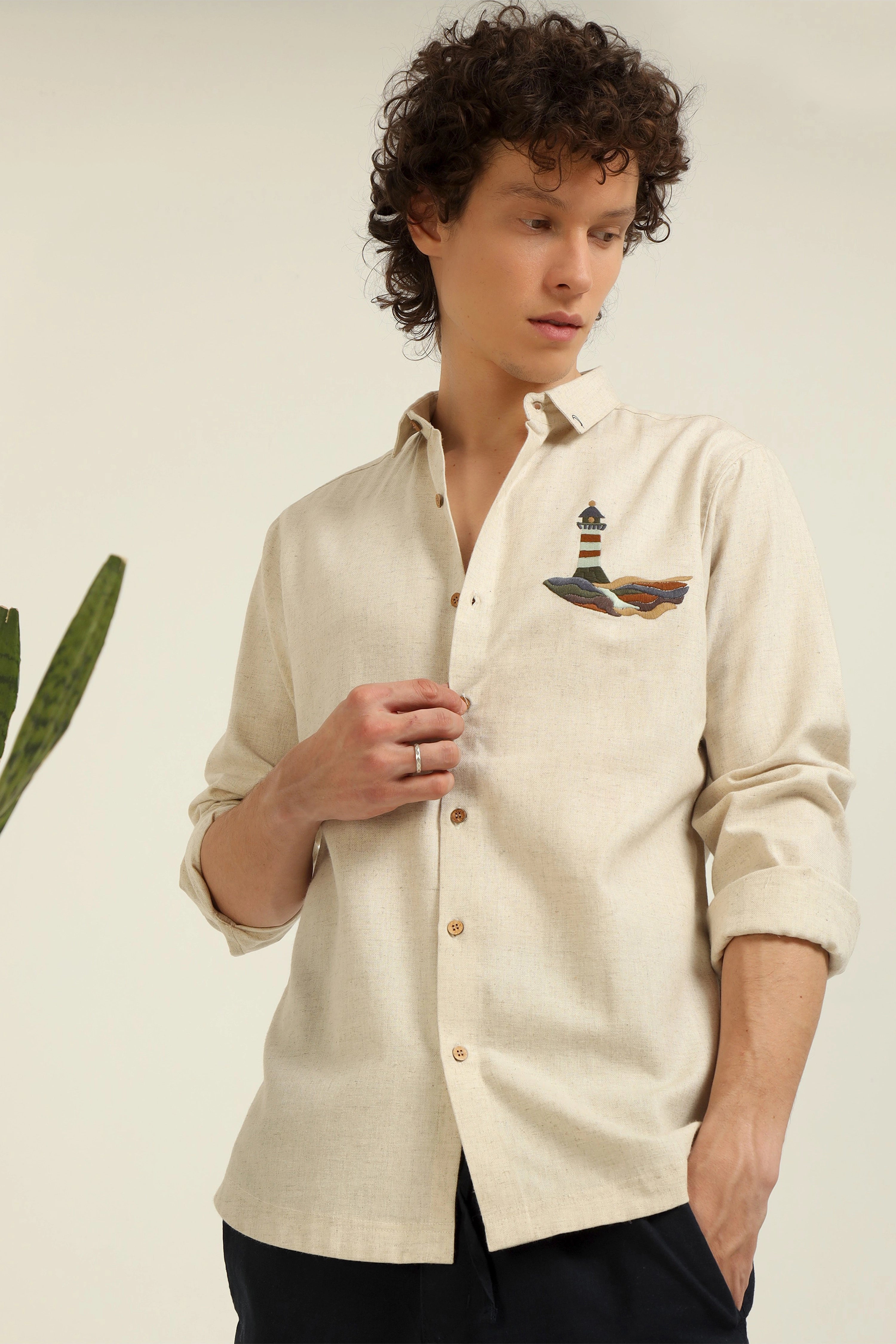 Natural Linen embroidery Shirt