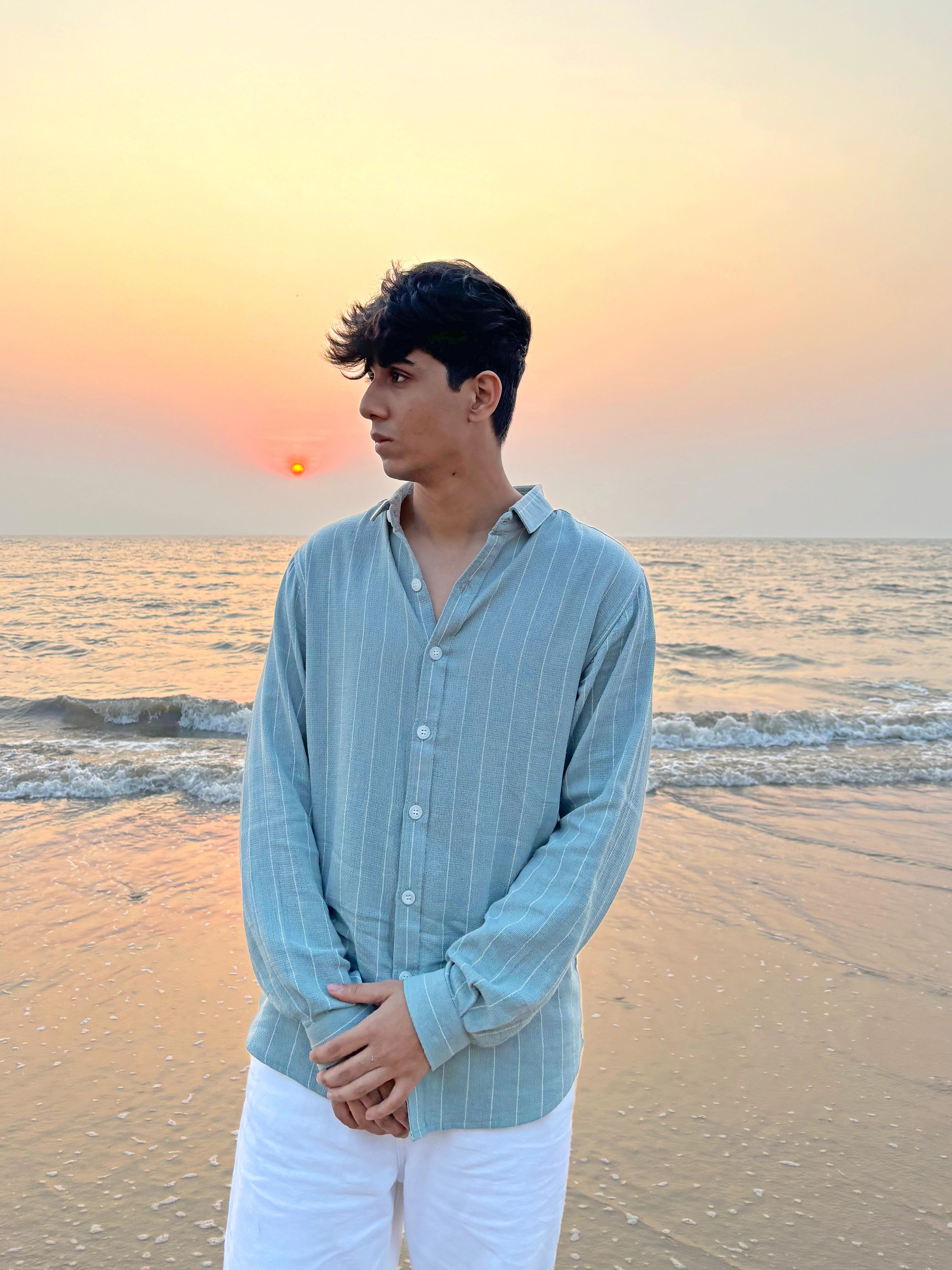 Mint Monarch Casual Stripes Shirt