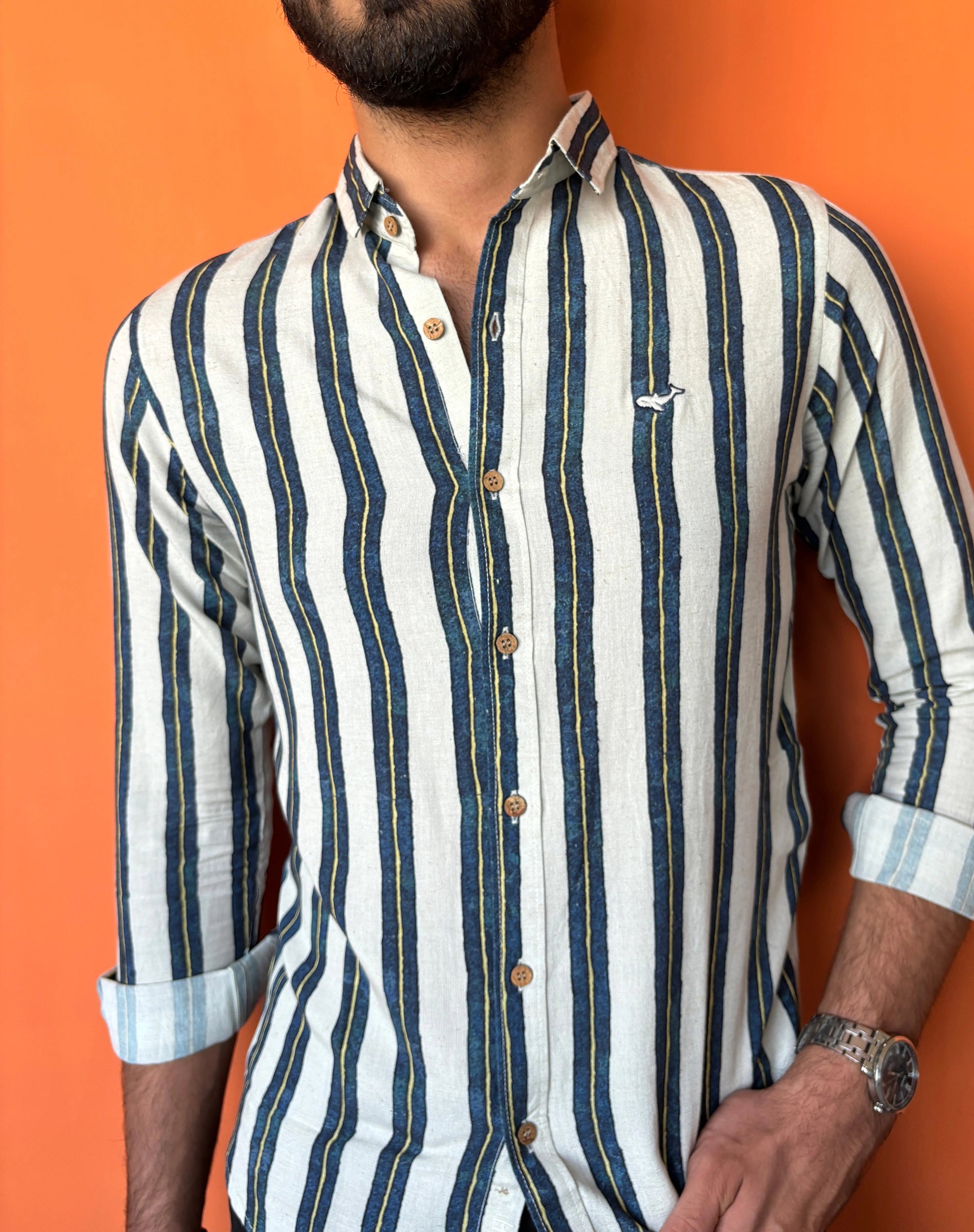 Bologna Blue Linen Stripes Shirt