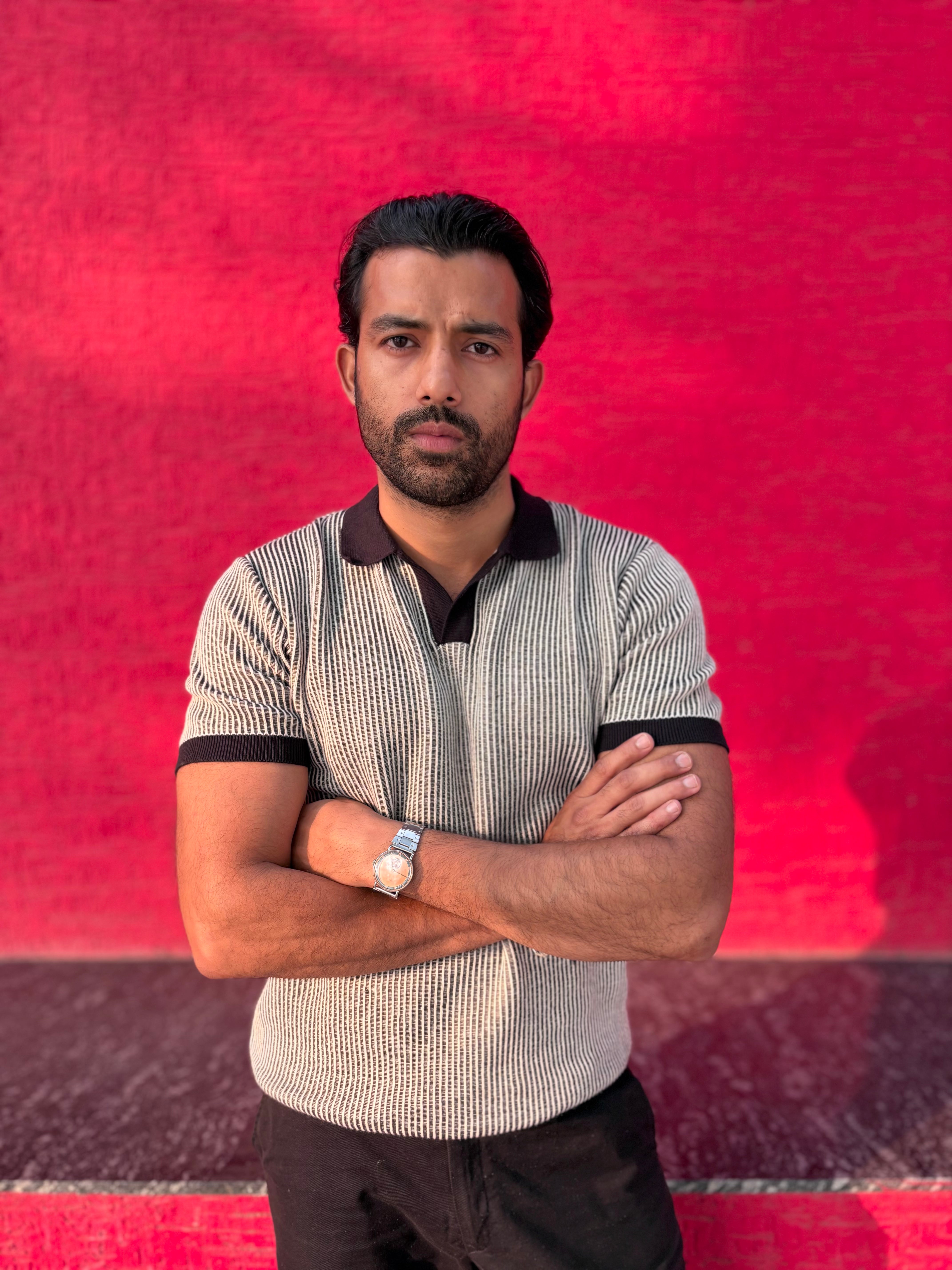 Modern Monochrome Rib Knit Polo T-shirt