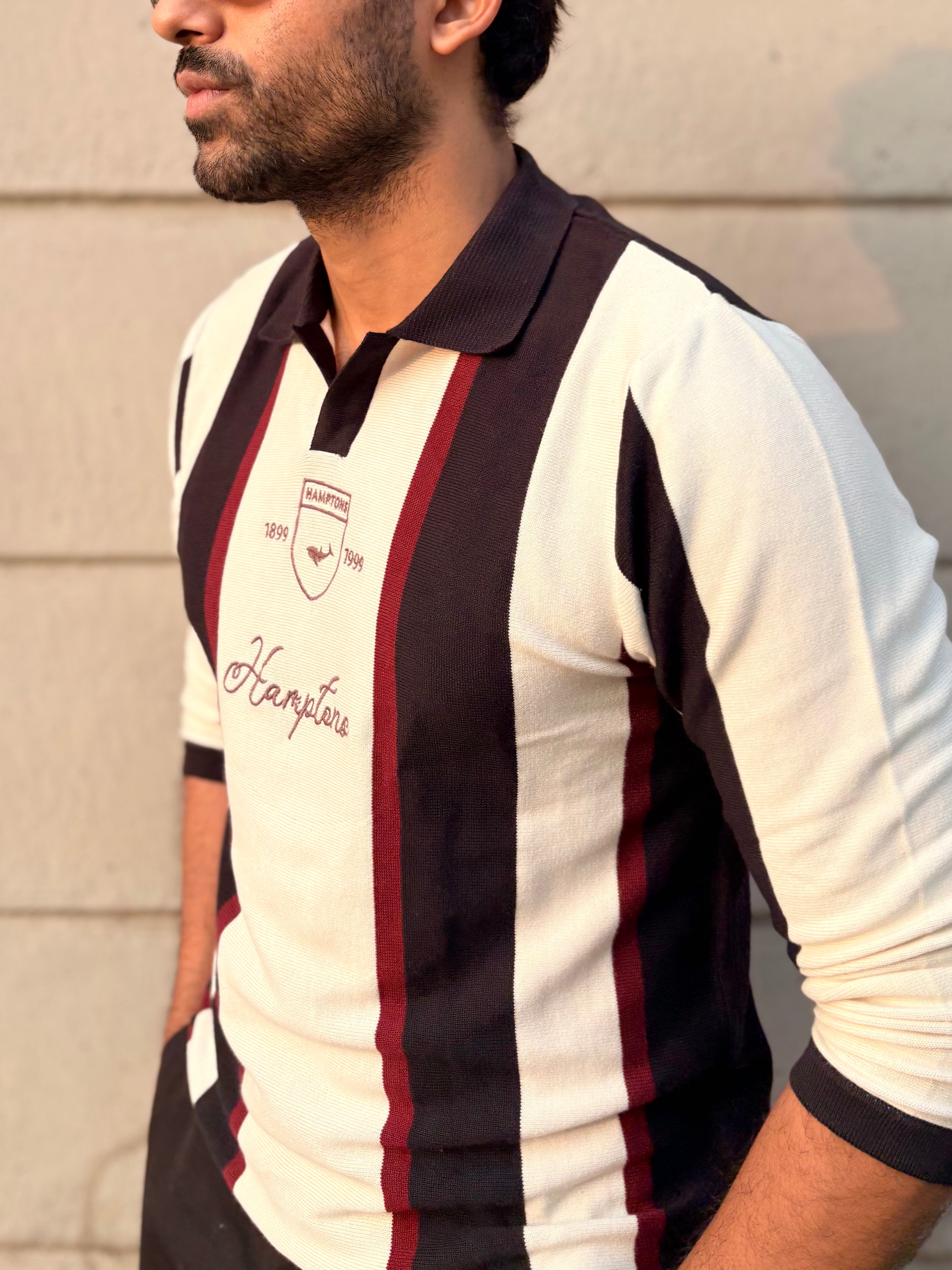 Heritage Crest Cream Striped Knit Polo