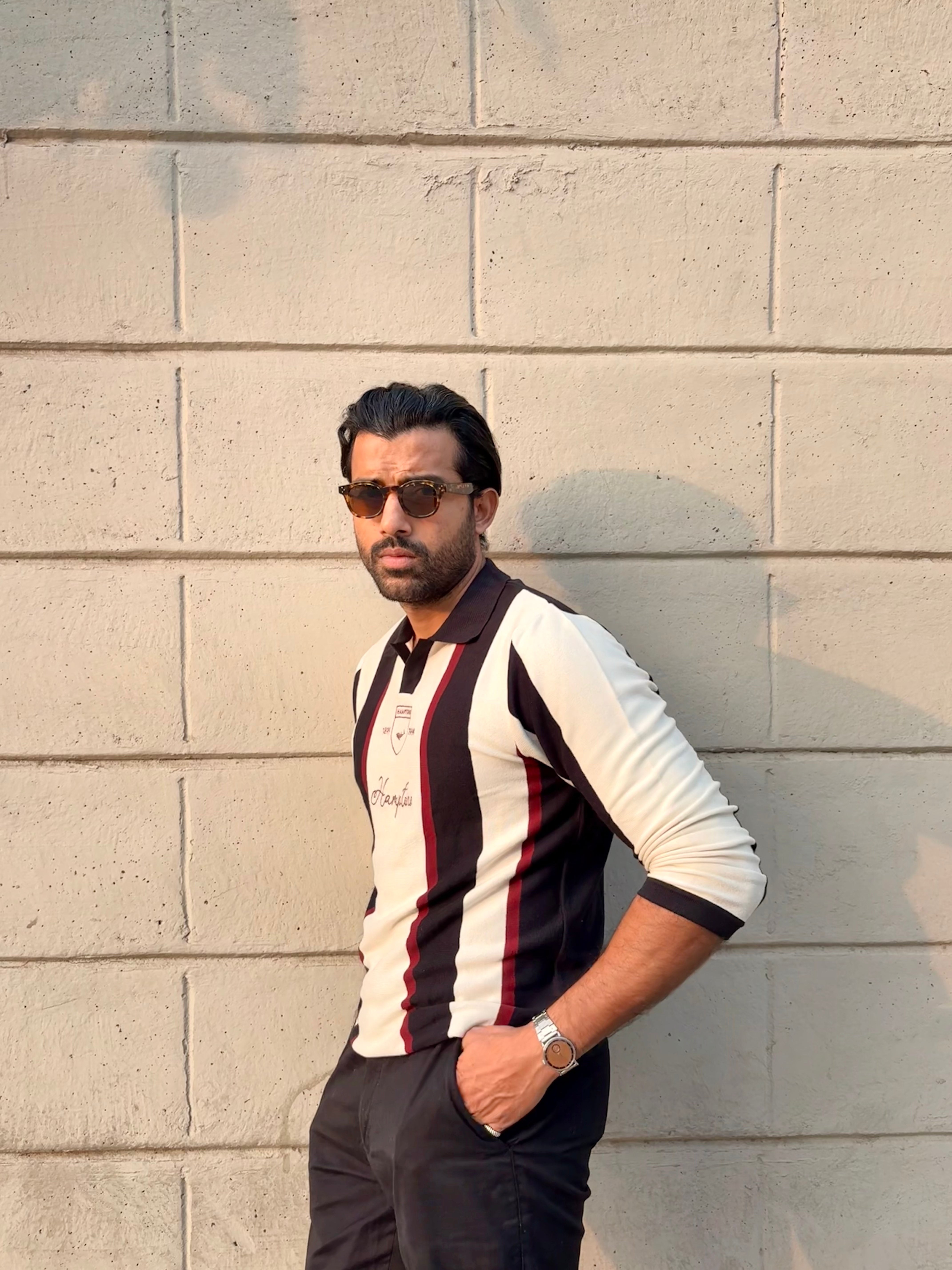 Heritage Crest Cream Striped Knit Polo