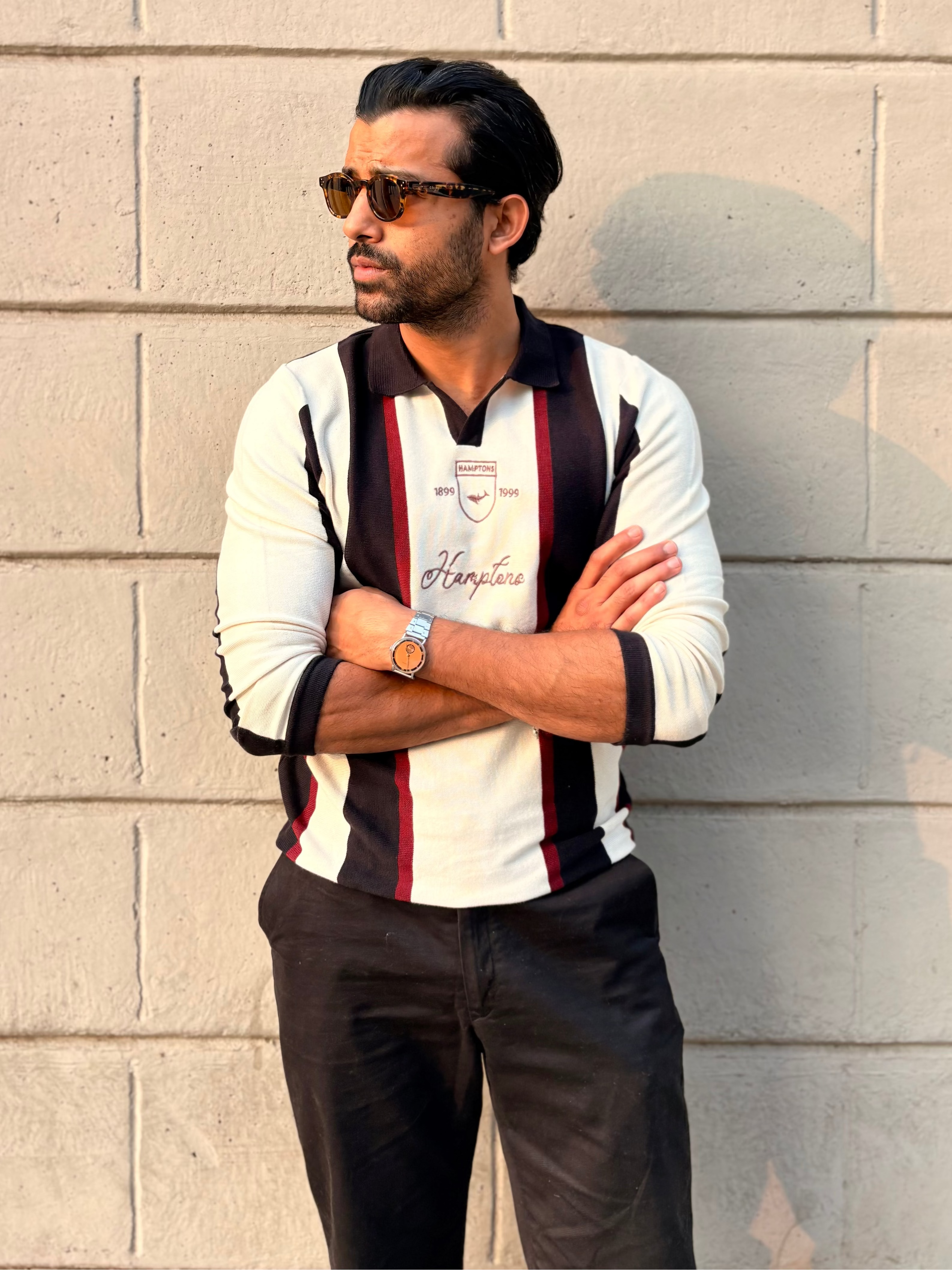 Heritage Crest Cream Striped Knit Polo