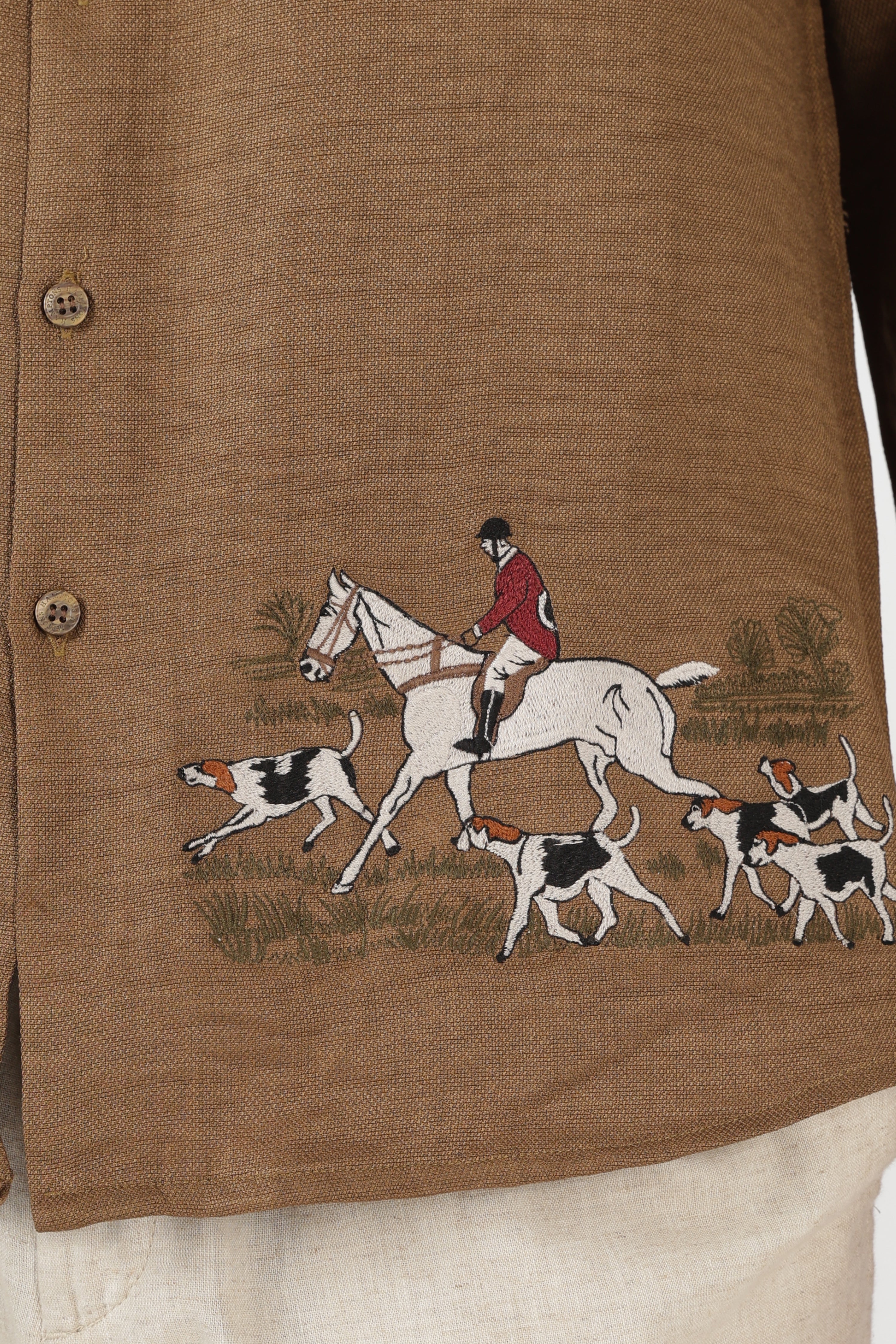 Saddle Equestrian Cotton Regular Fit Brown Embroidered Shirt