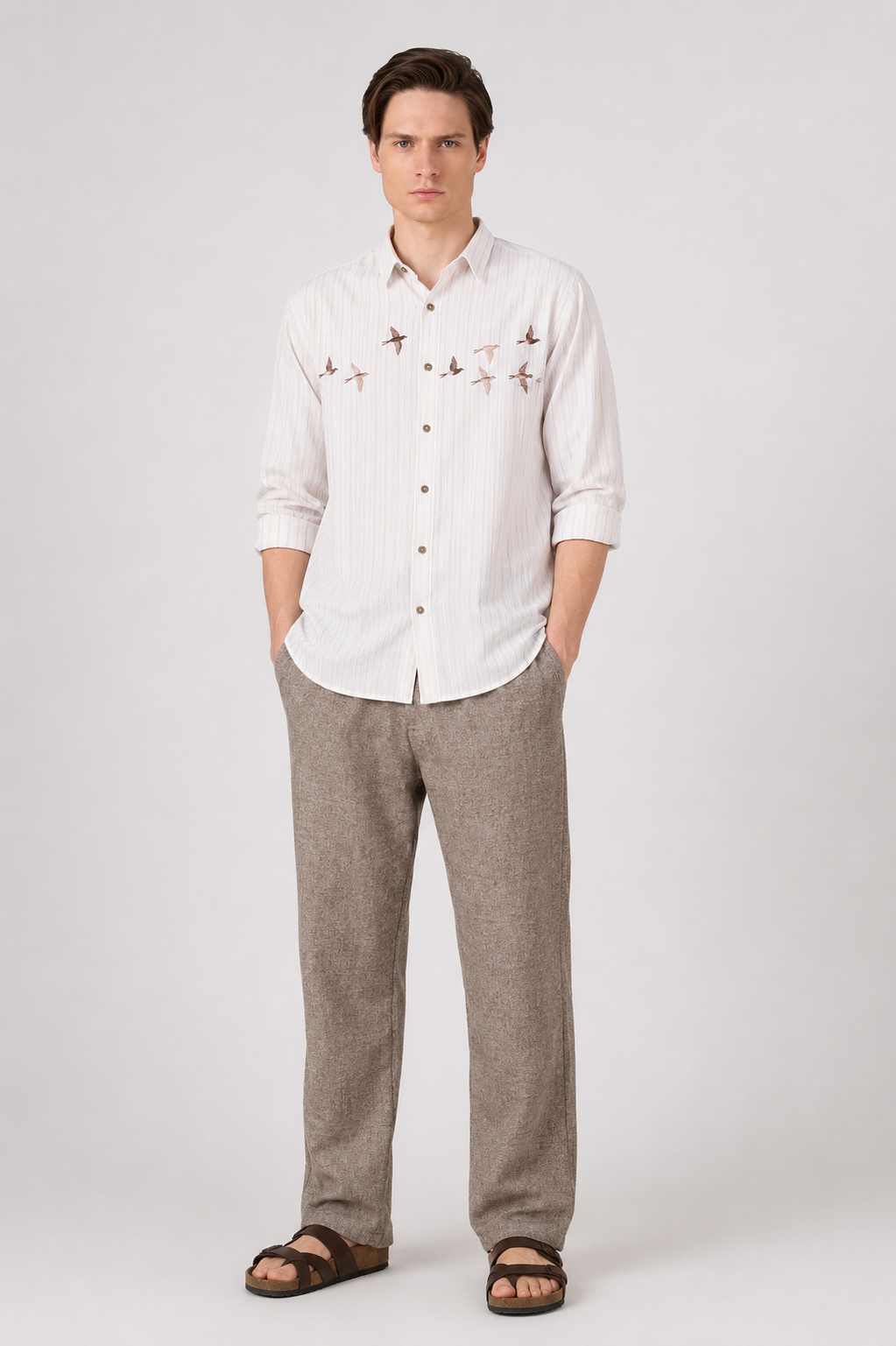 White & Brown 100% Cotton Co-ordinated outfit for men