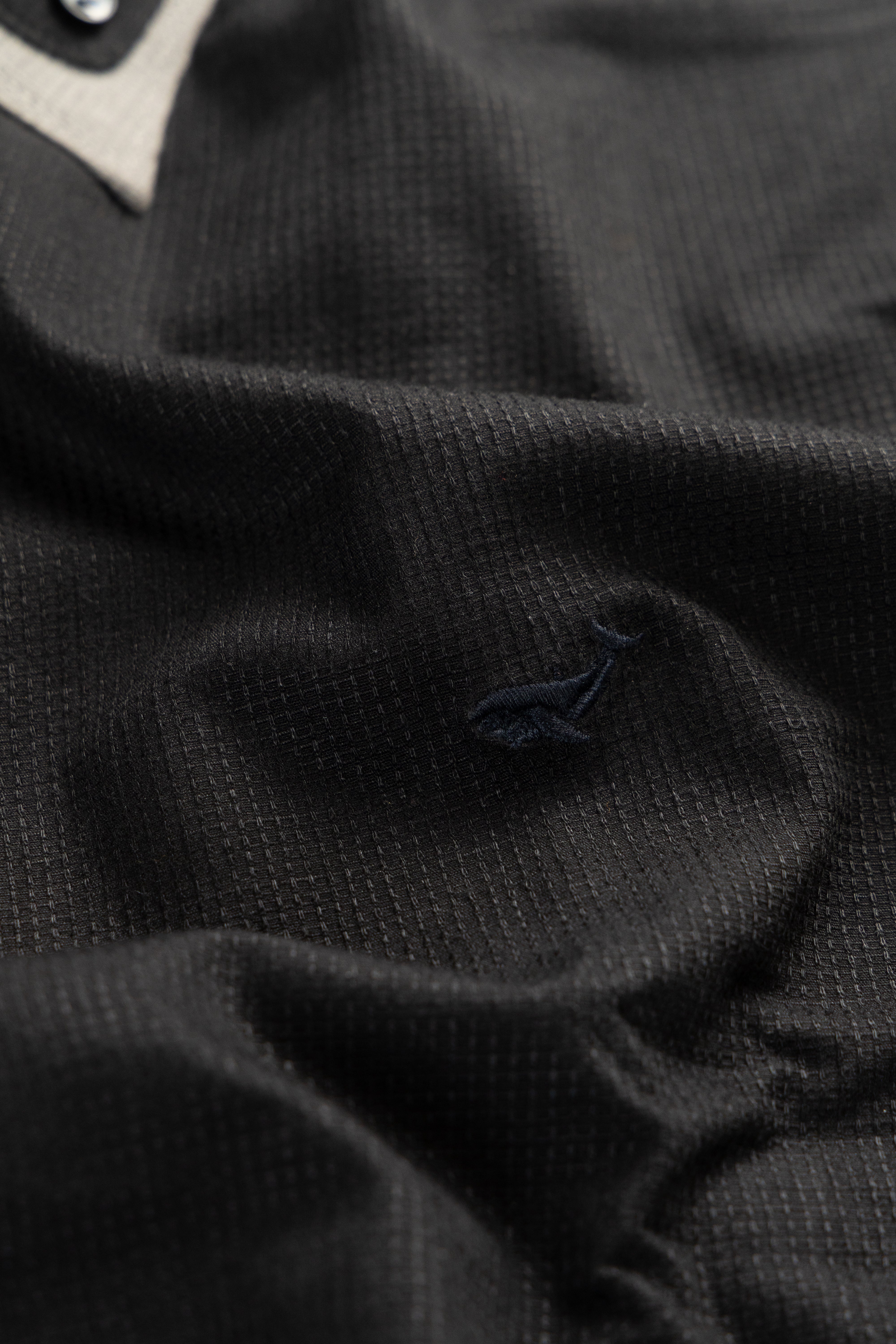 Midnight Black Grid–Tonal Buttons With Contrast Collar Shirt