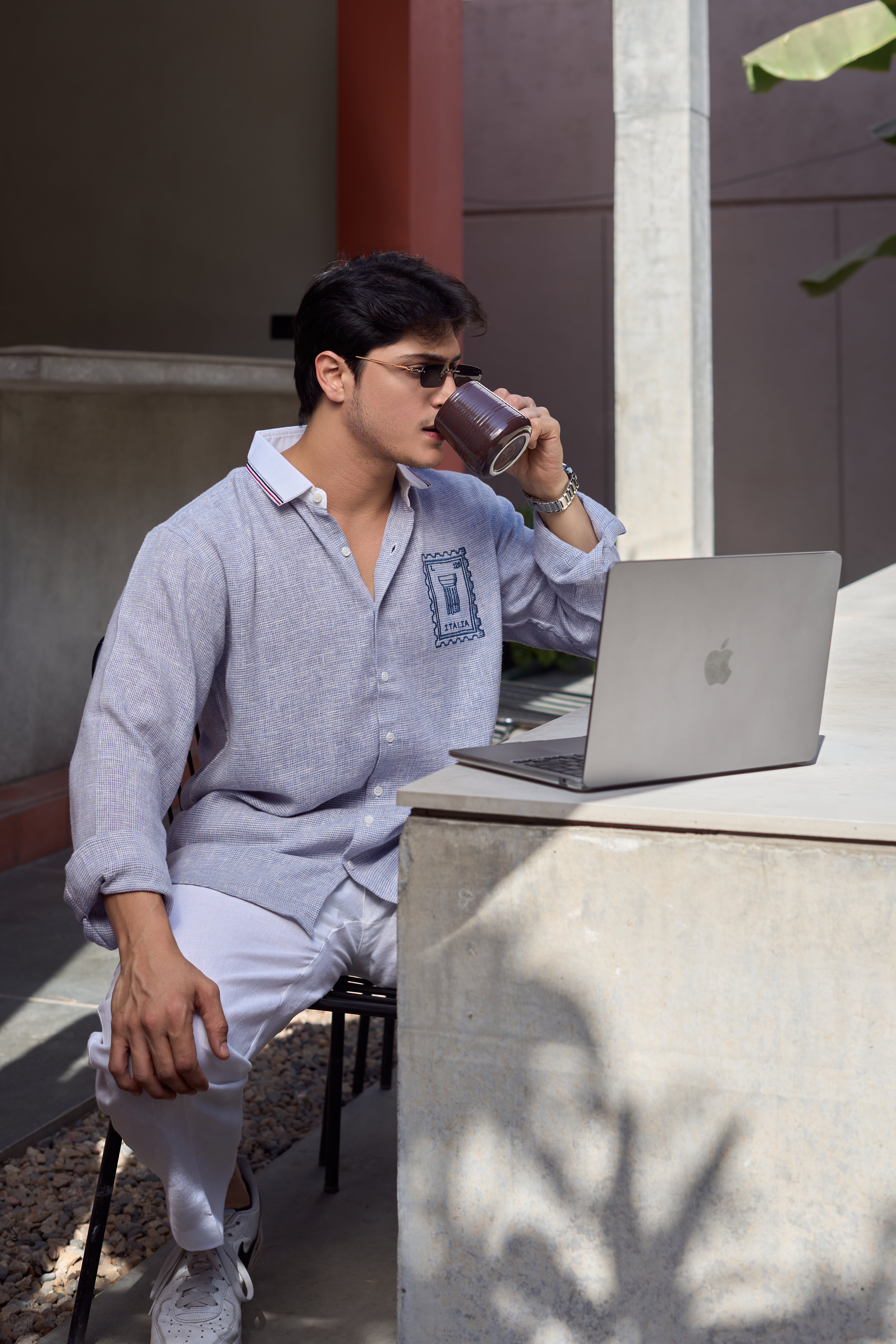 Italia Postmark Grey Embroidered Shirt