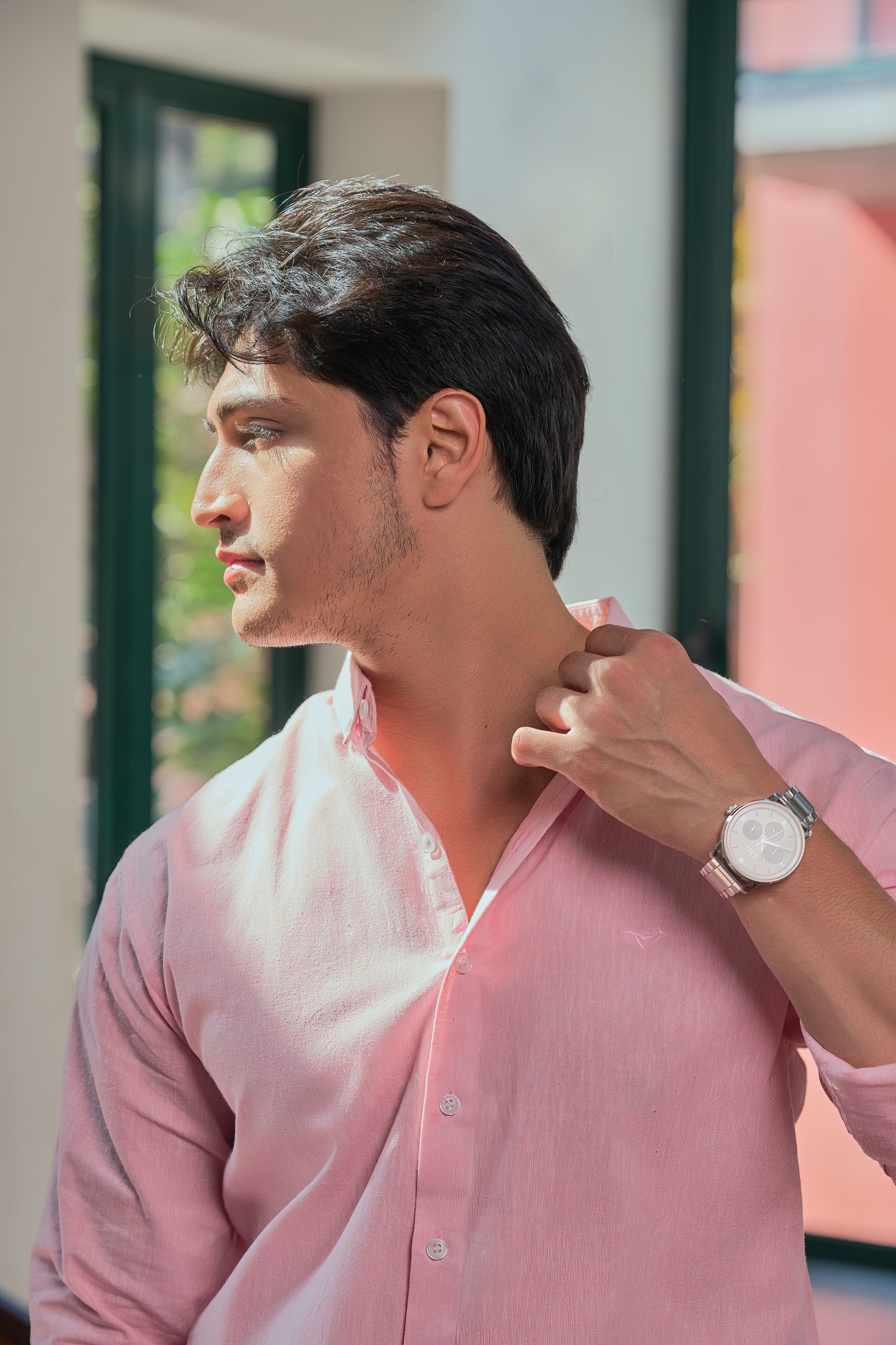 Arctic Pink Cotton-Linen Blend Essential Shirt