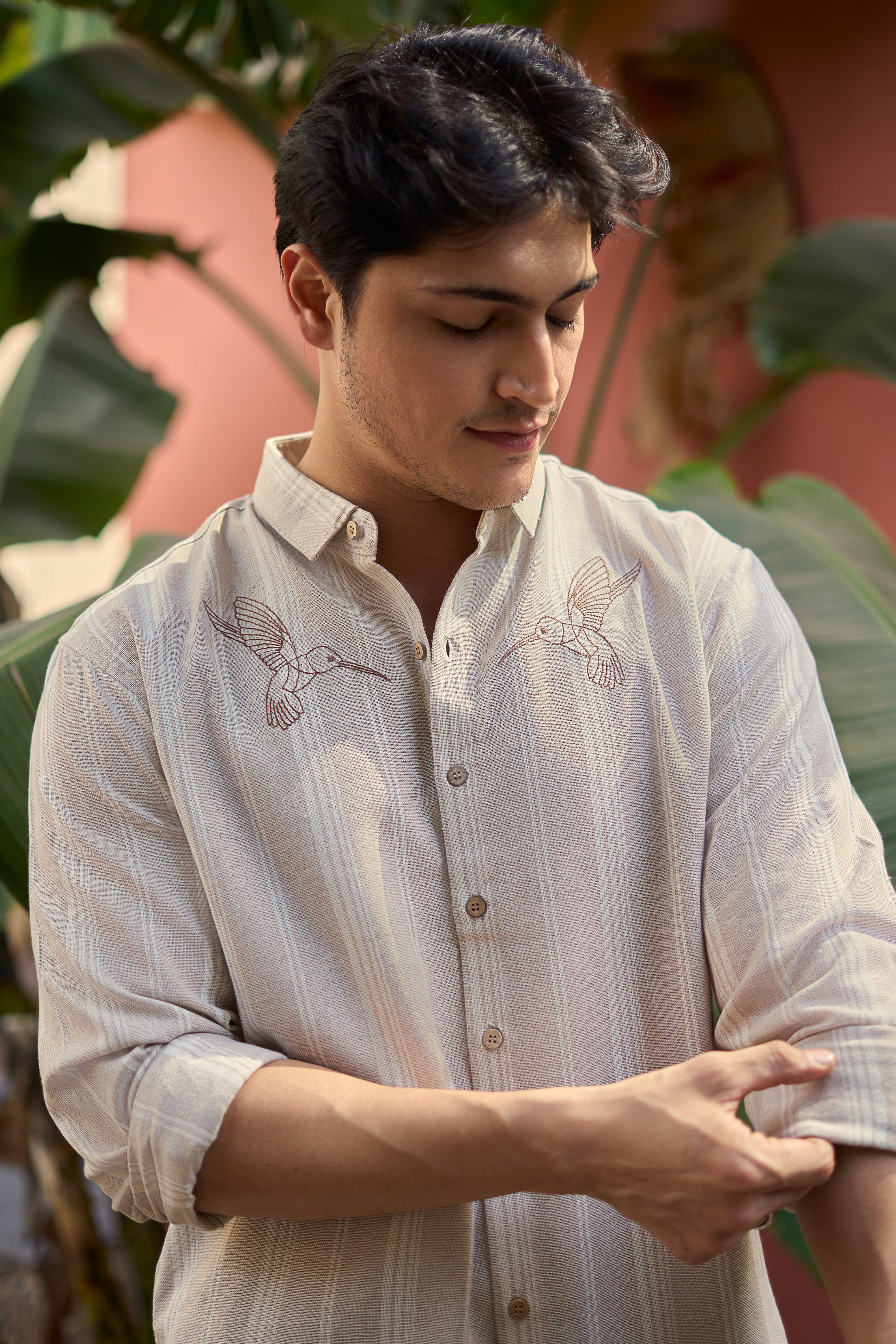 Whisper Flight 100% Cotton Embroidered Hummingbird Shirt