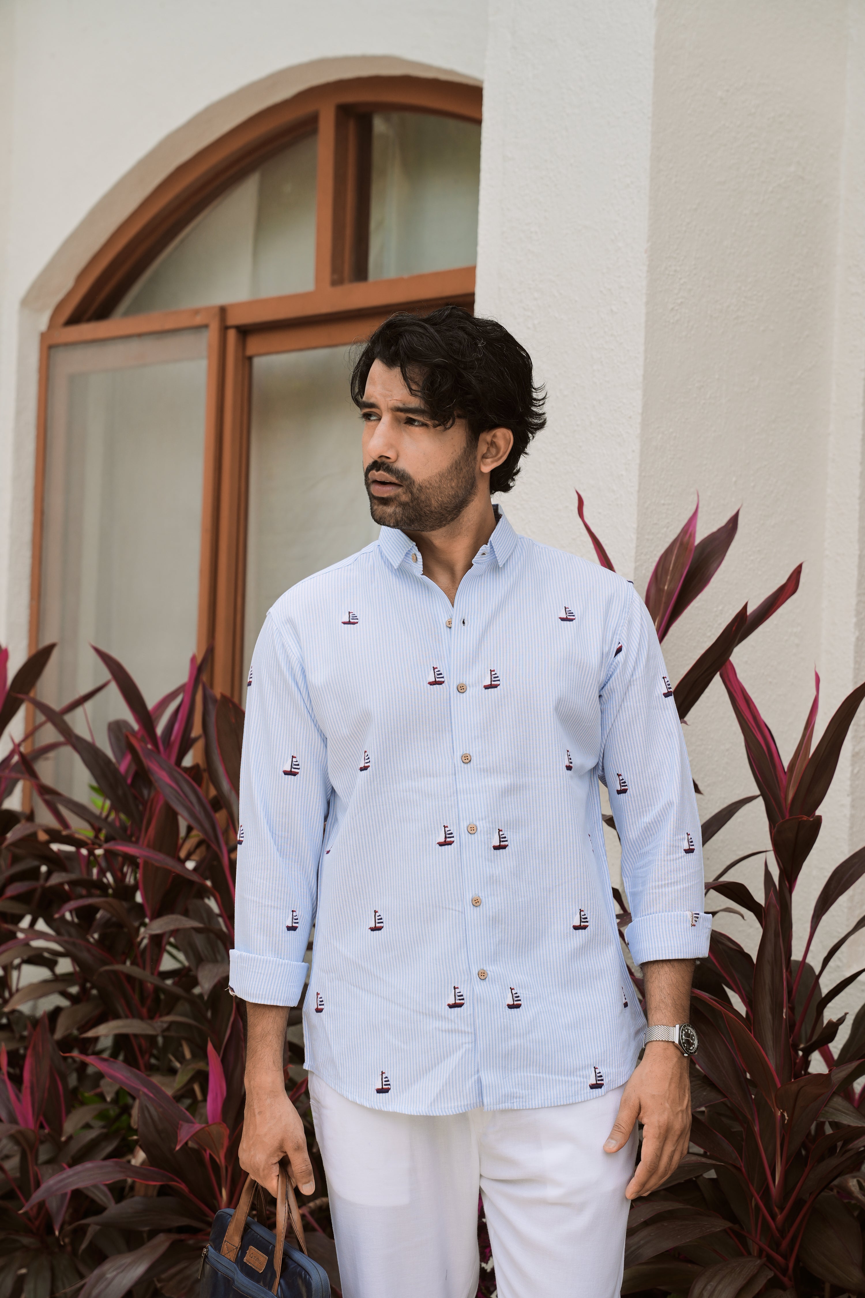 Sail Horizon Embroidered Striped Shirt