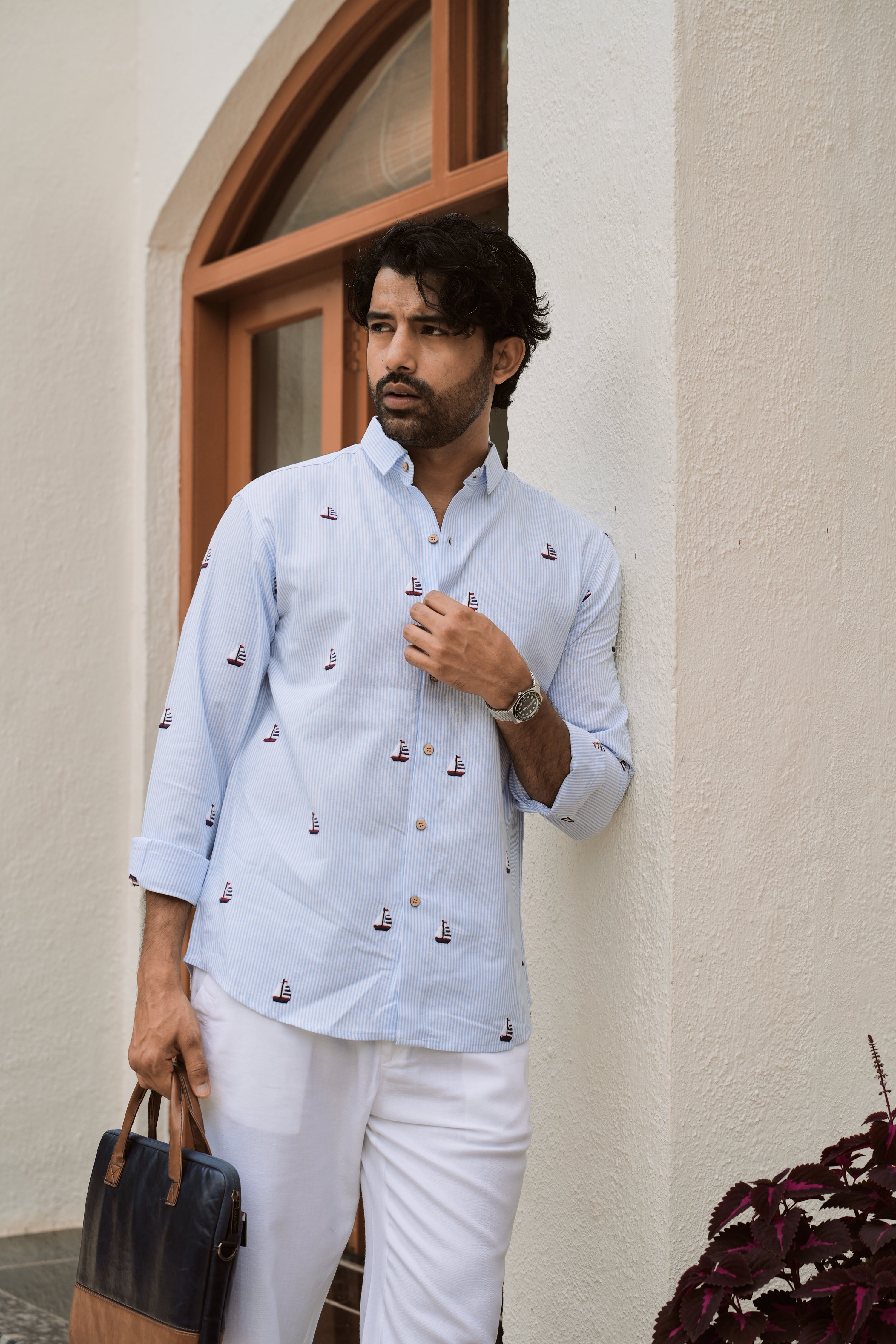 Sail Horizon Embroidered Striped Shirt