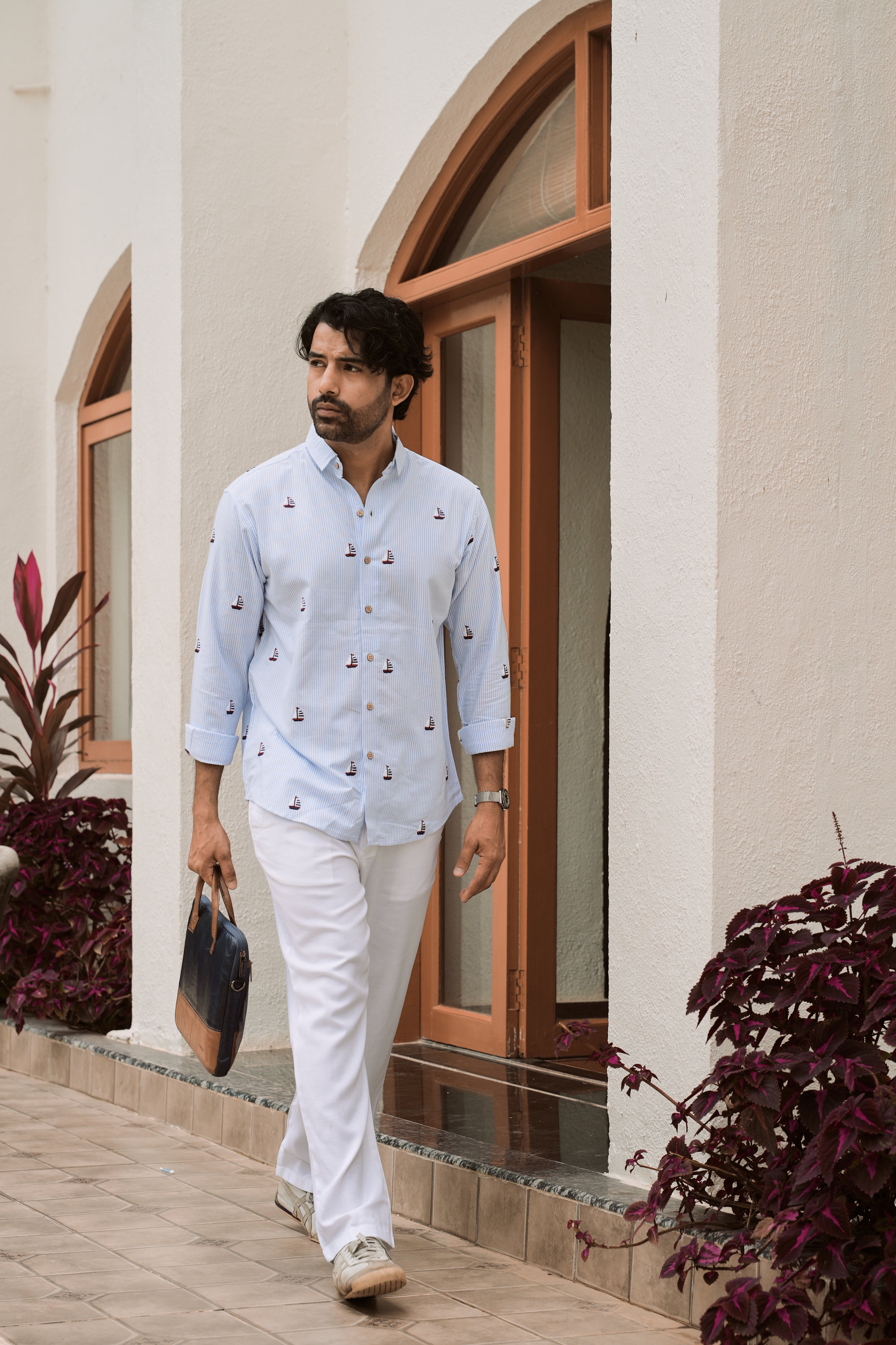 Sail Horizon Embroidered Striped Shirt