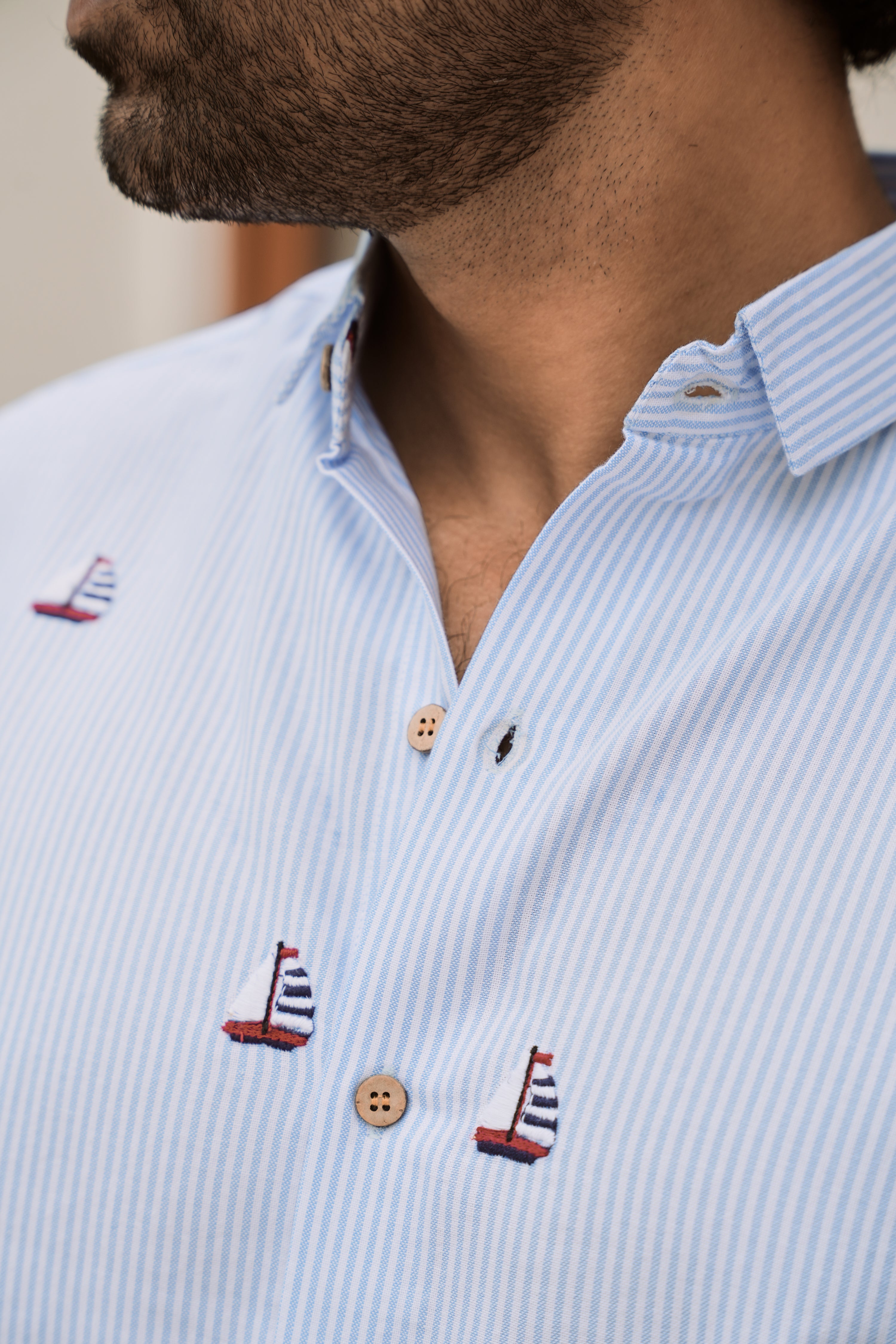 Sail Horizon Embroidered Striped Shirt