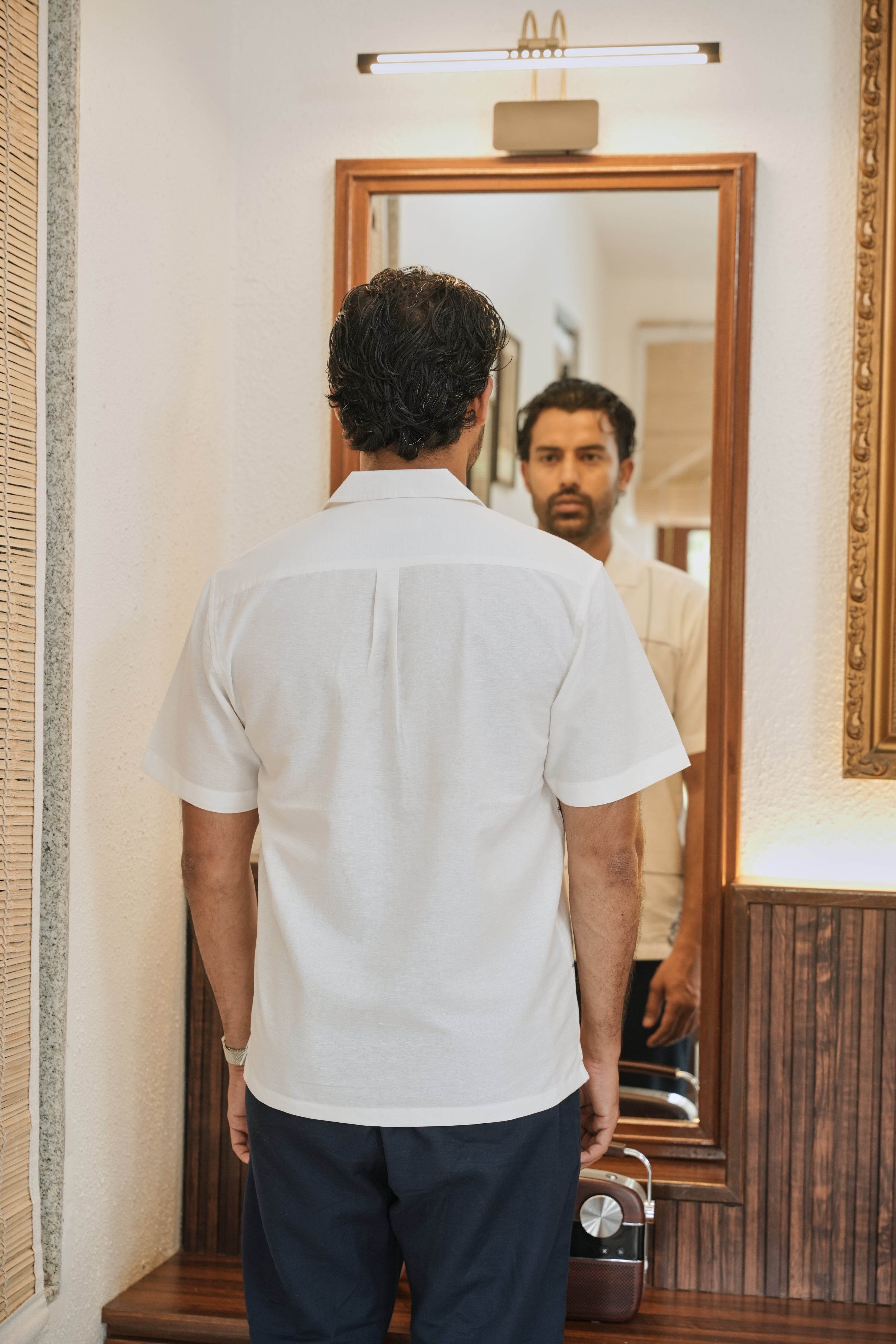 Coastal Grid Embroidered Cuban Shirt