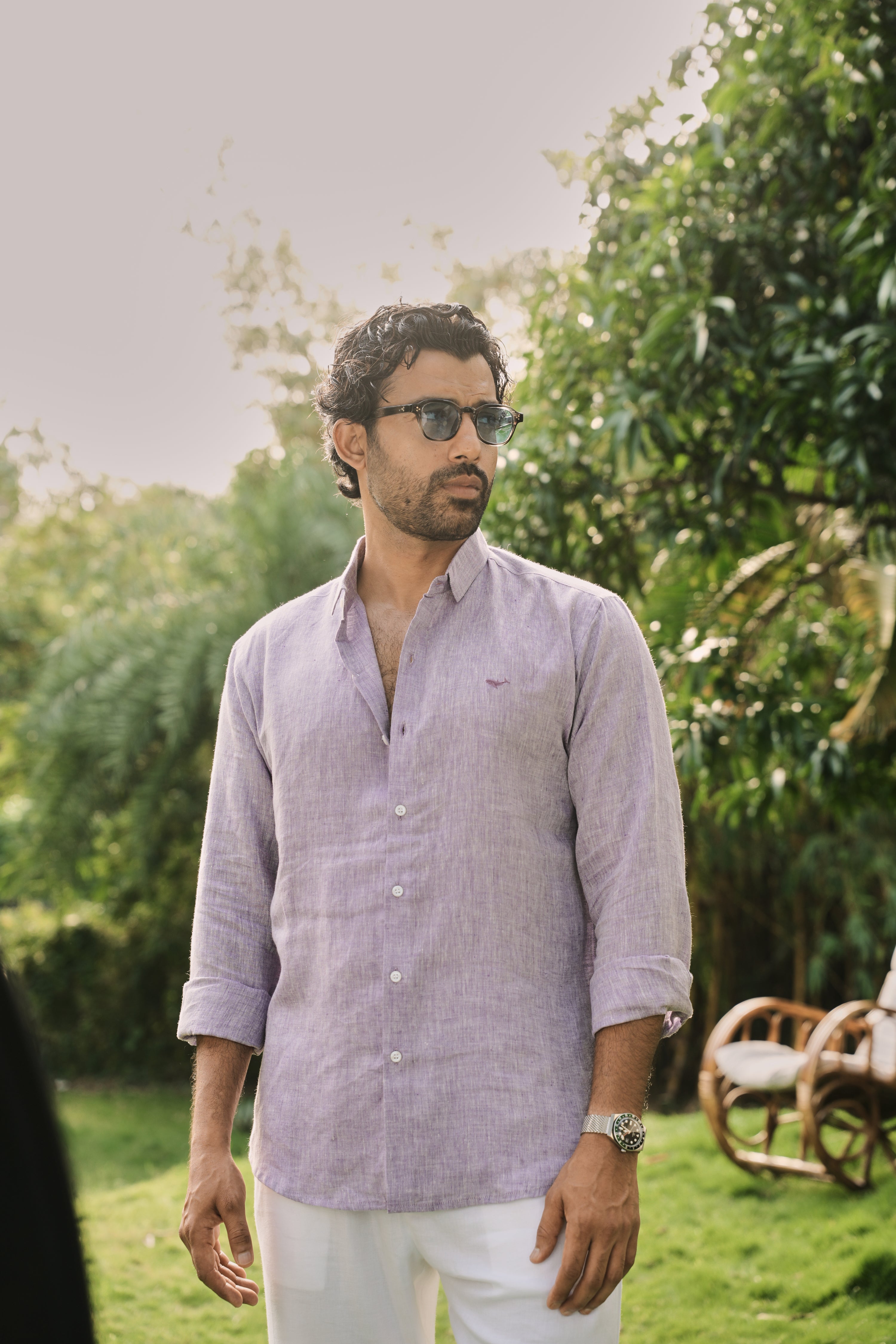 Purple 100% Linen 44 Lea Shirt