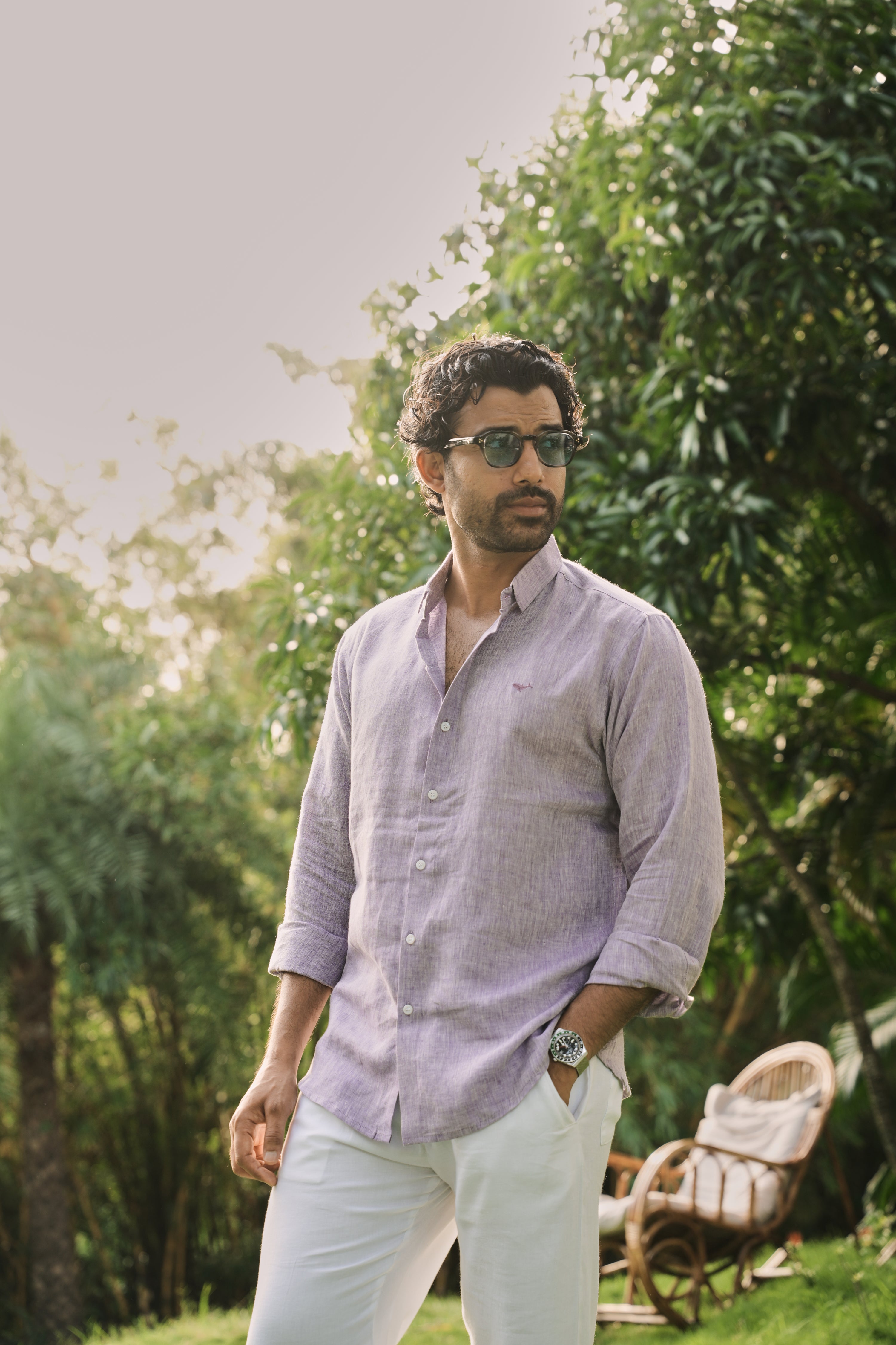 Purple 100% Linen 44 Lea Shirt