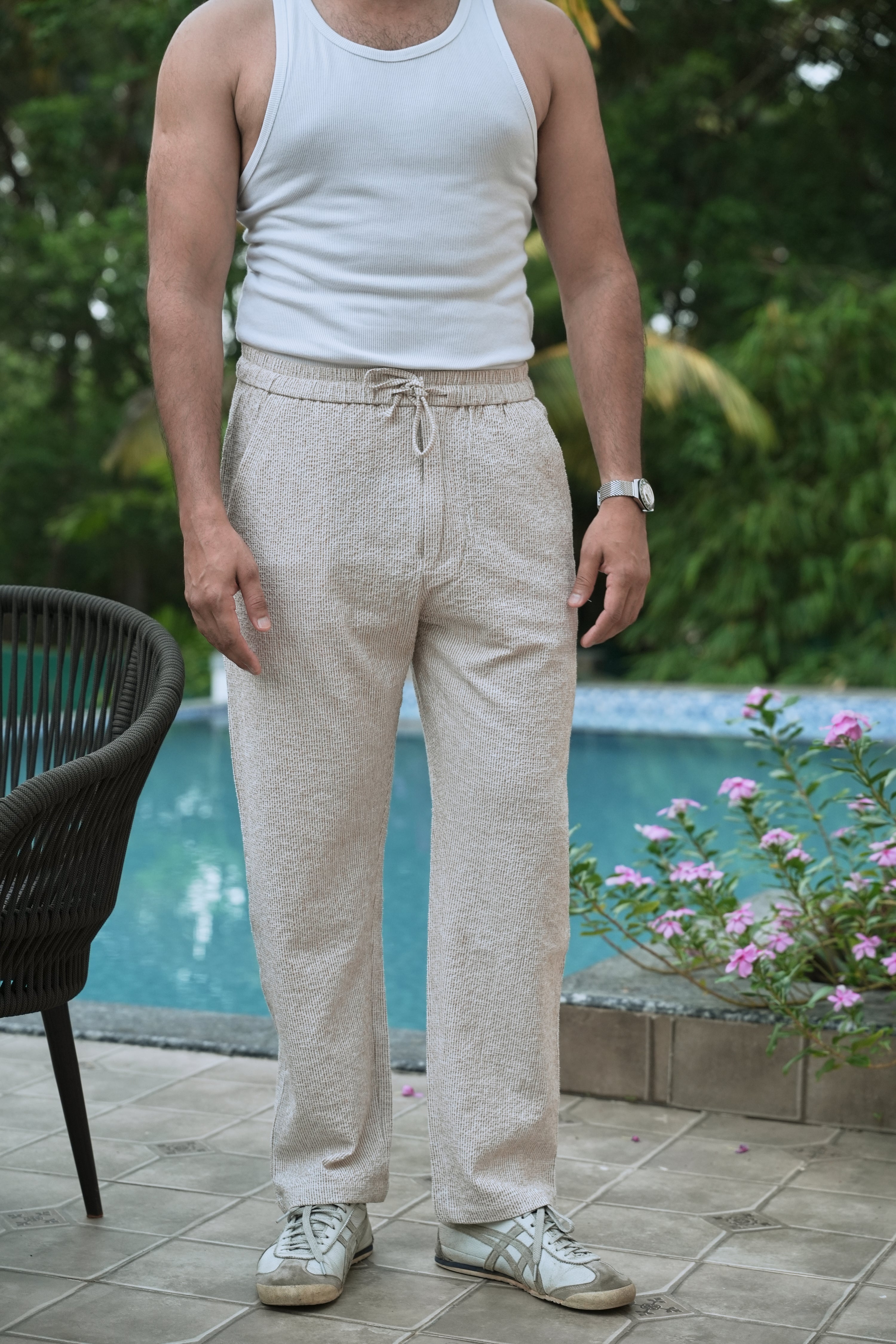 Seer Sucker 100% Cotton Straight Fit Beige Pant