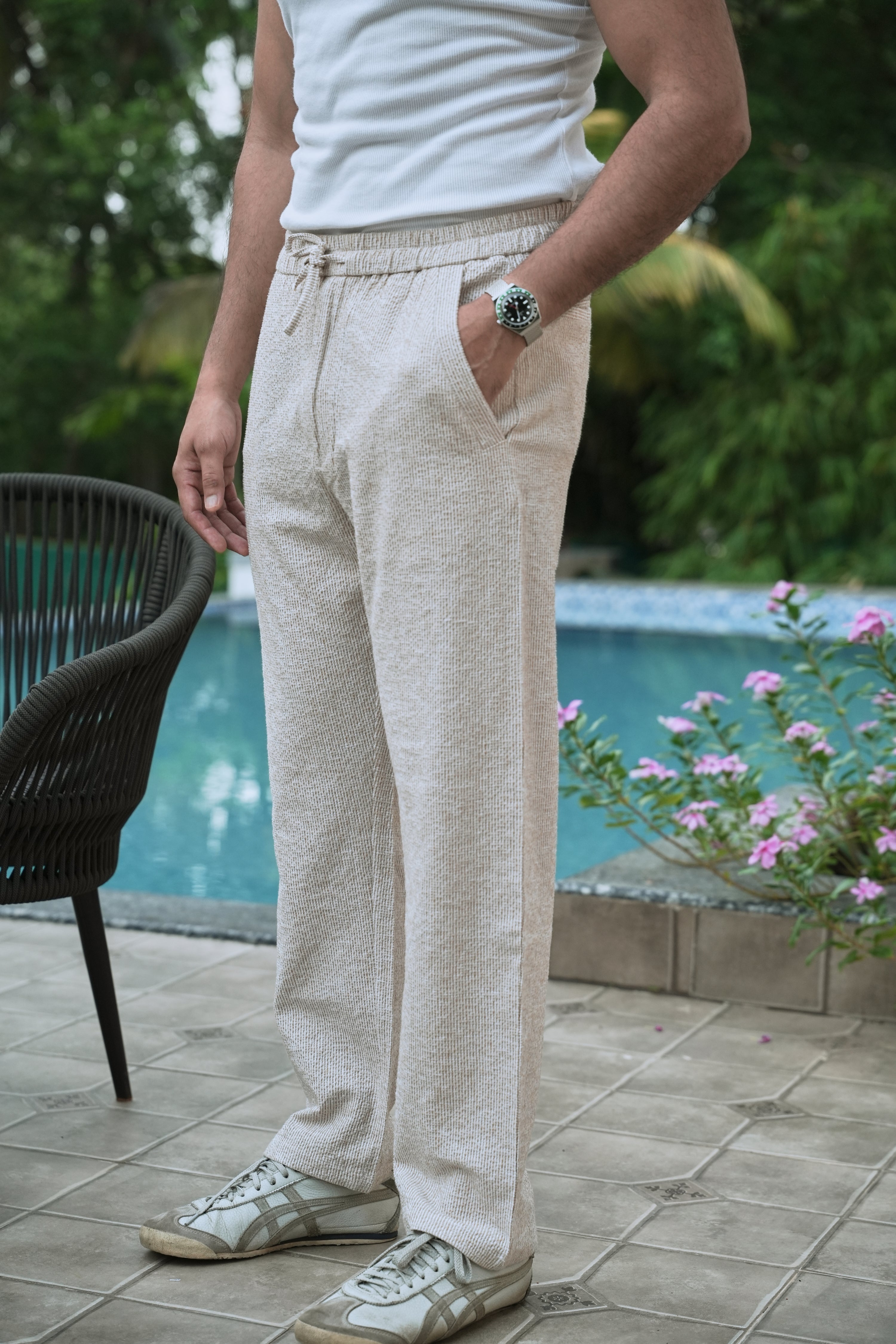 Seer Sucker 100% Cotton Straight Fit Beige Pant