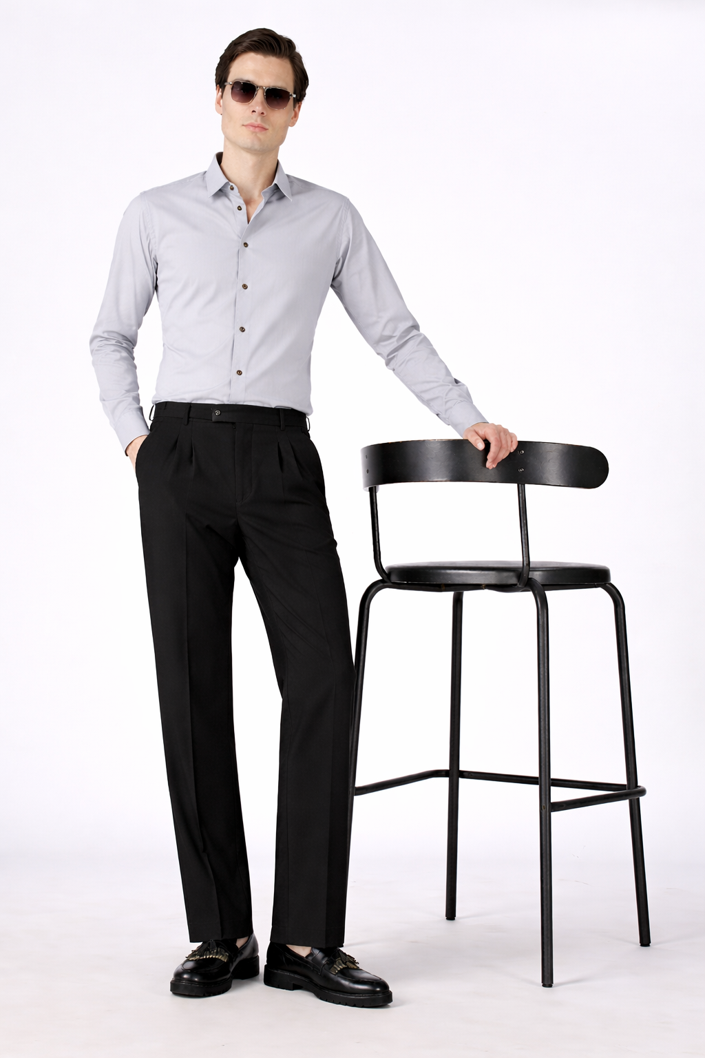 Italian Style Black Pleated Straight Fit Pants