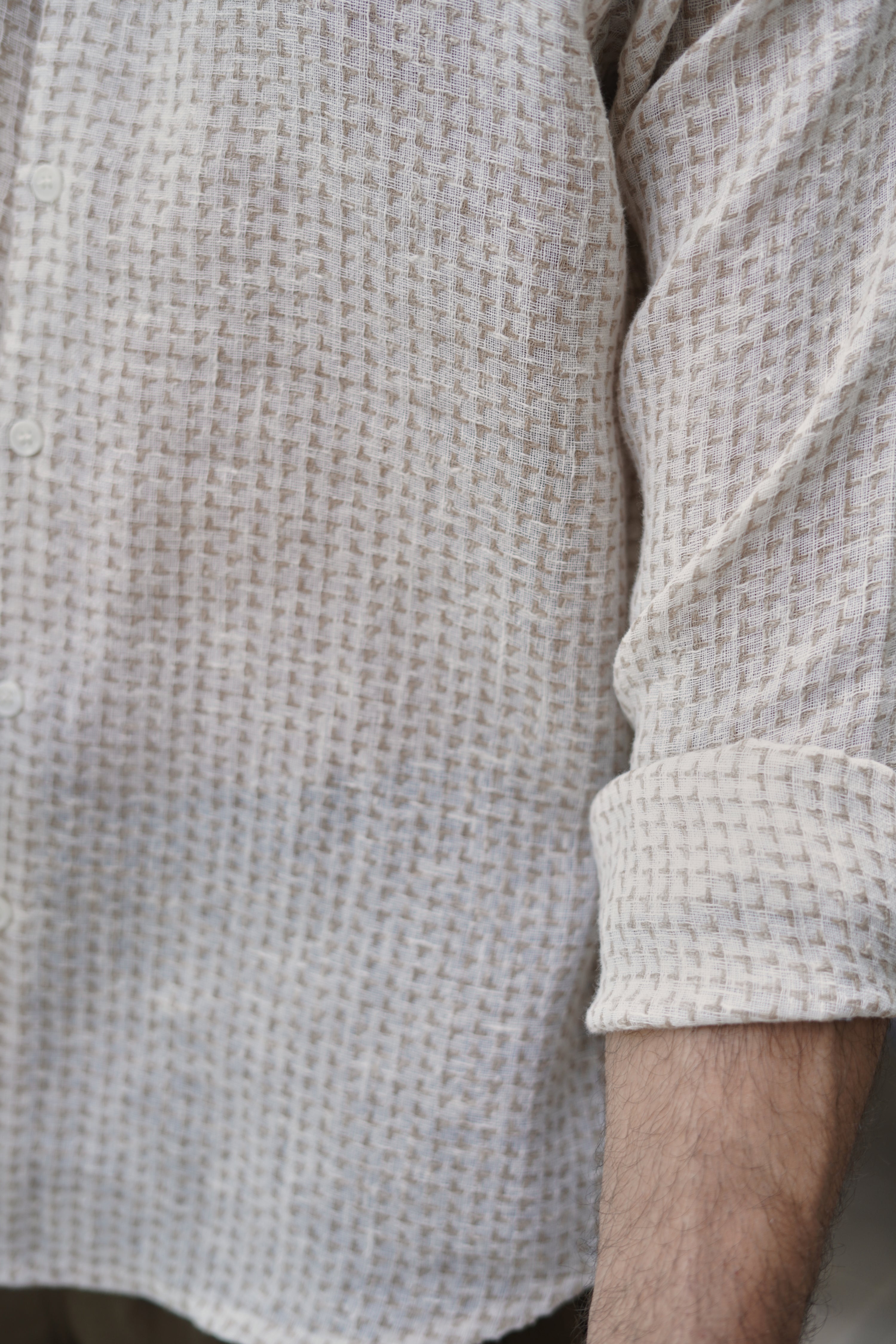 Island Escape Waffle Textured Palm Embroidery Shirt