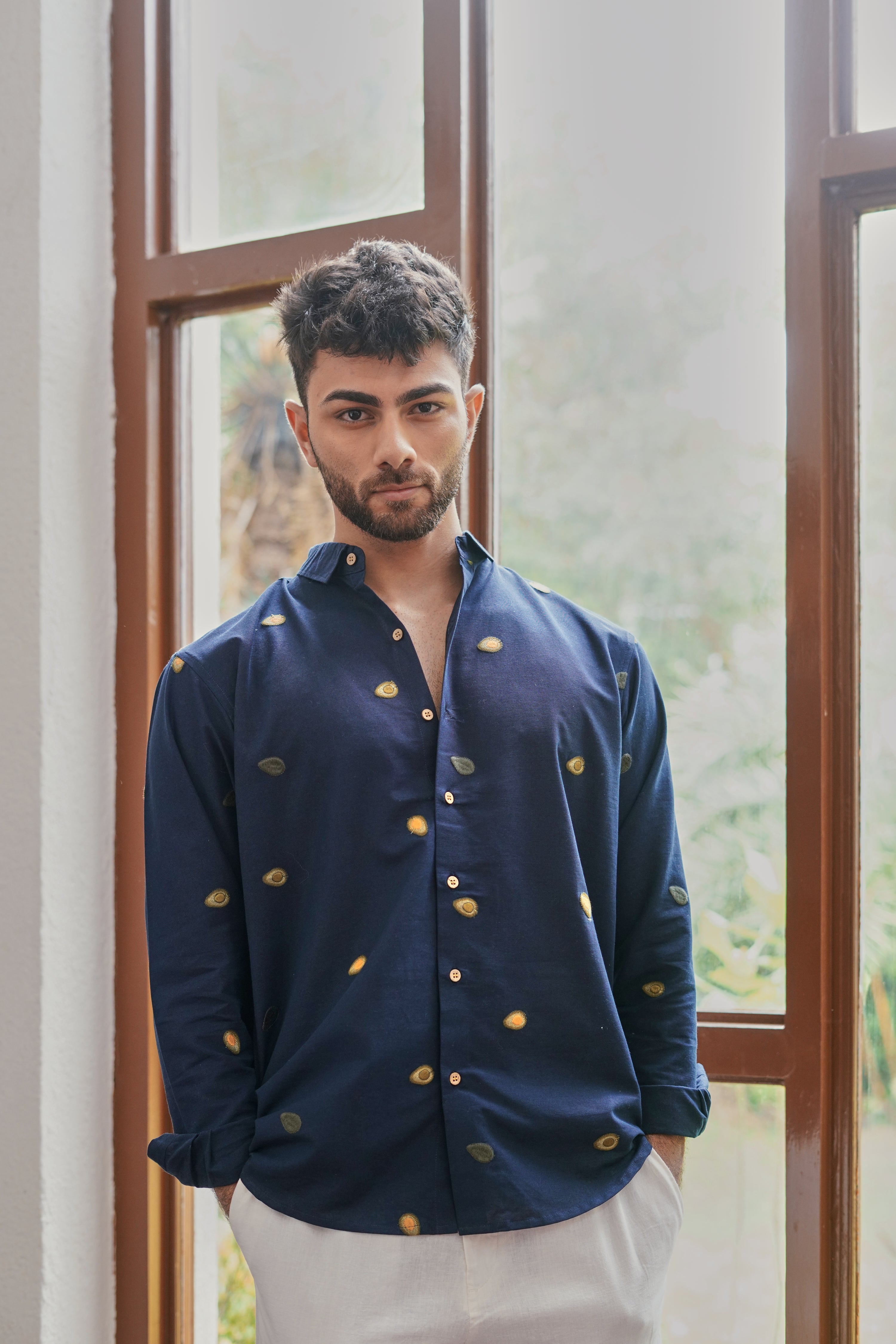 The Avocado Edit- Navy Embroidered Shirt