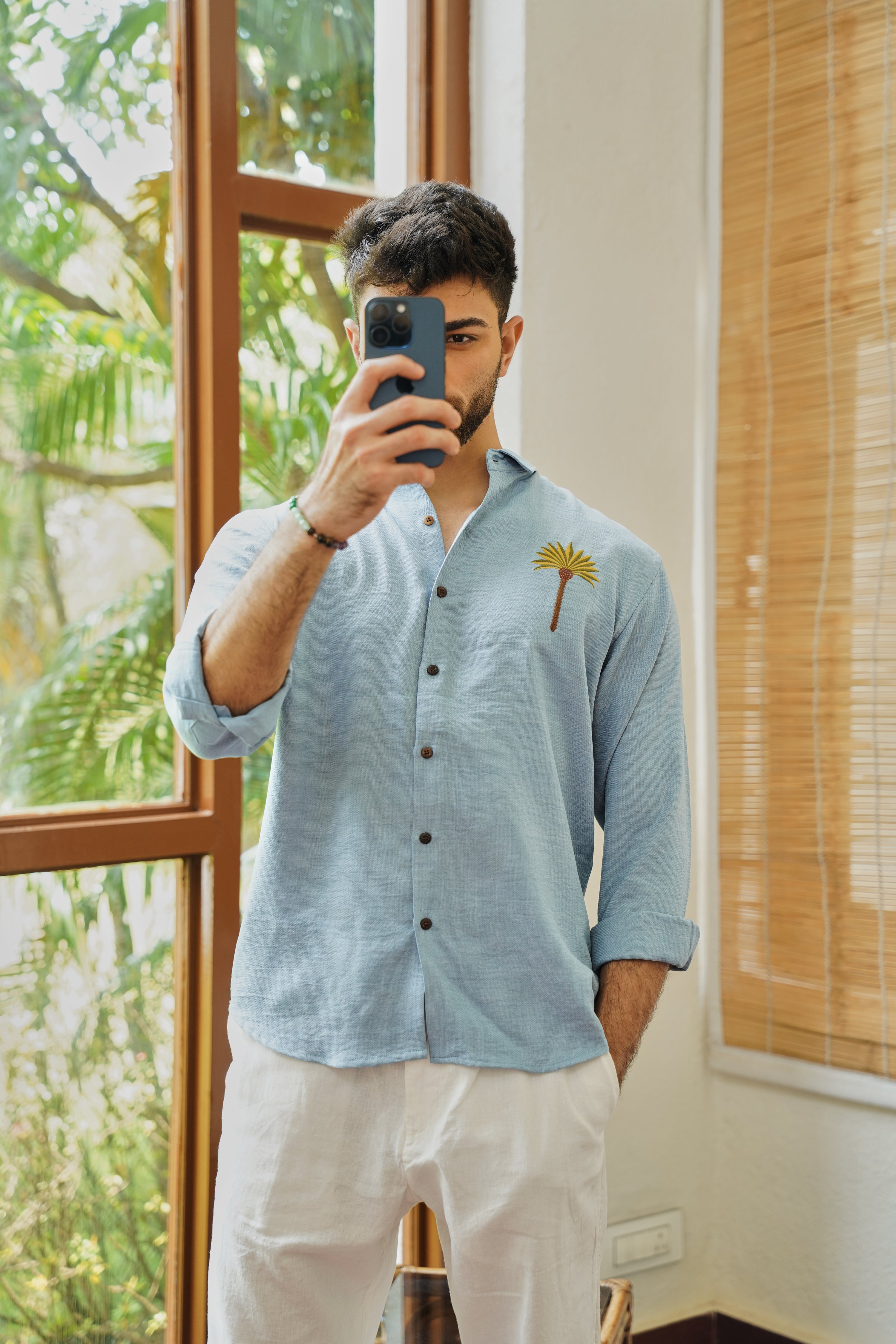 Palm Cove Breeze Embroidered Cotton Shirt