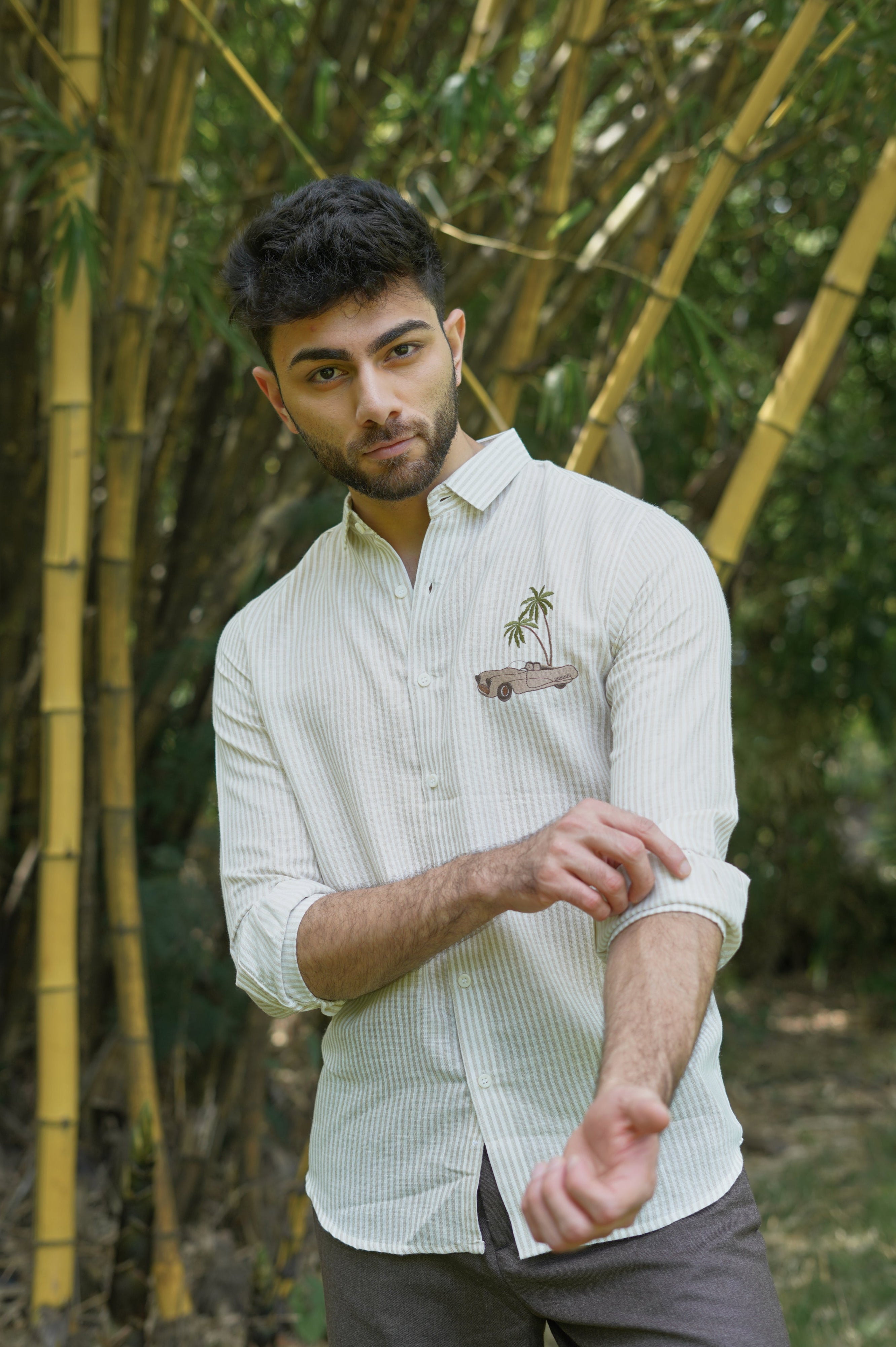 Palm Drive Embroidered Stripes Shirt