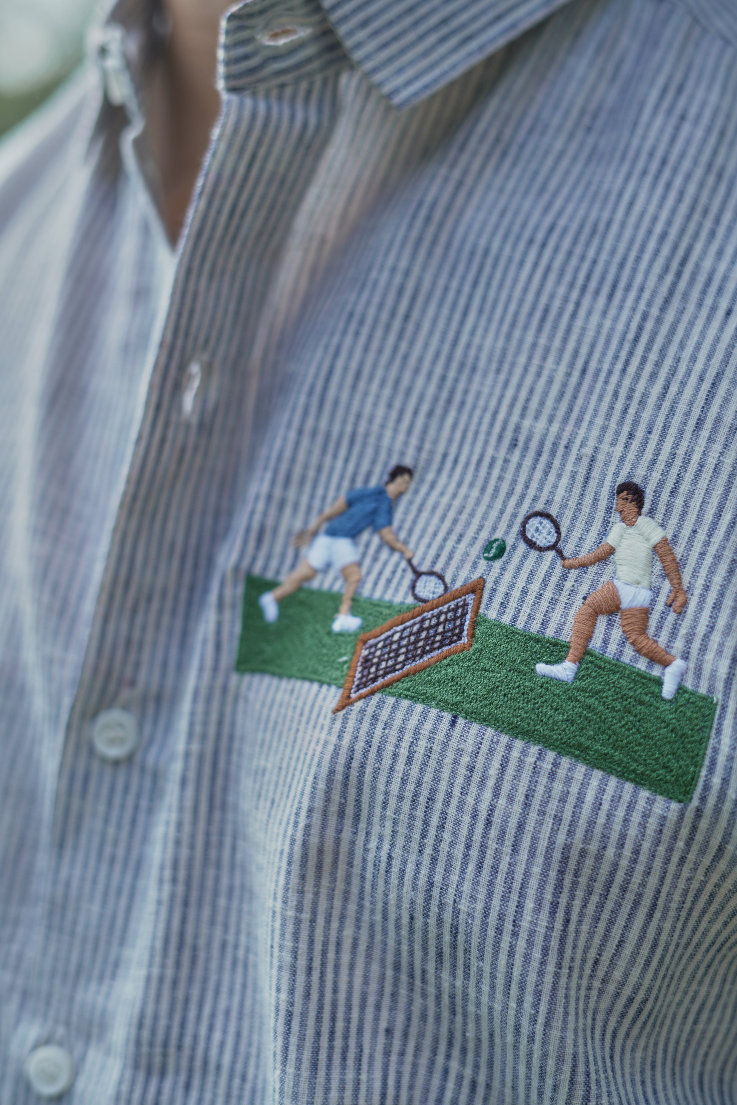 Game. Set. Match. Tennis Stripes Embroidery 100% Cotton Shirt
